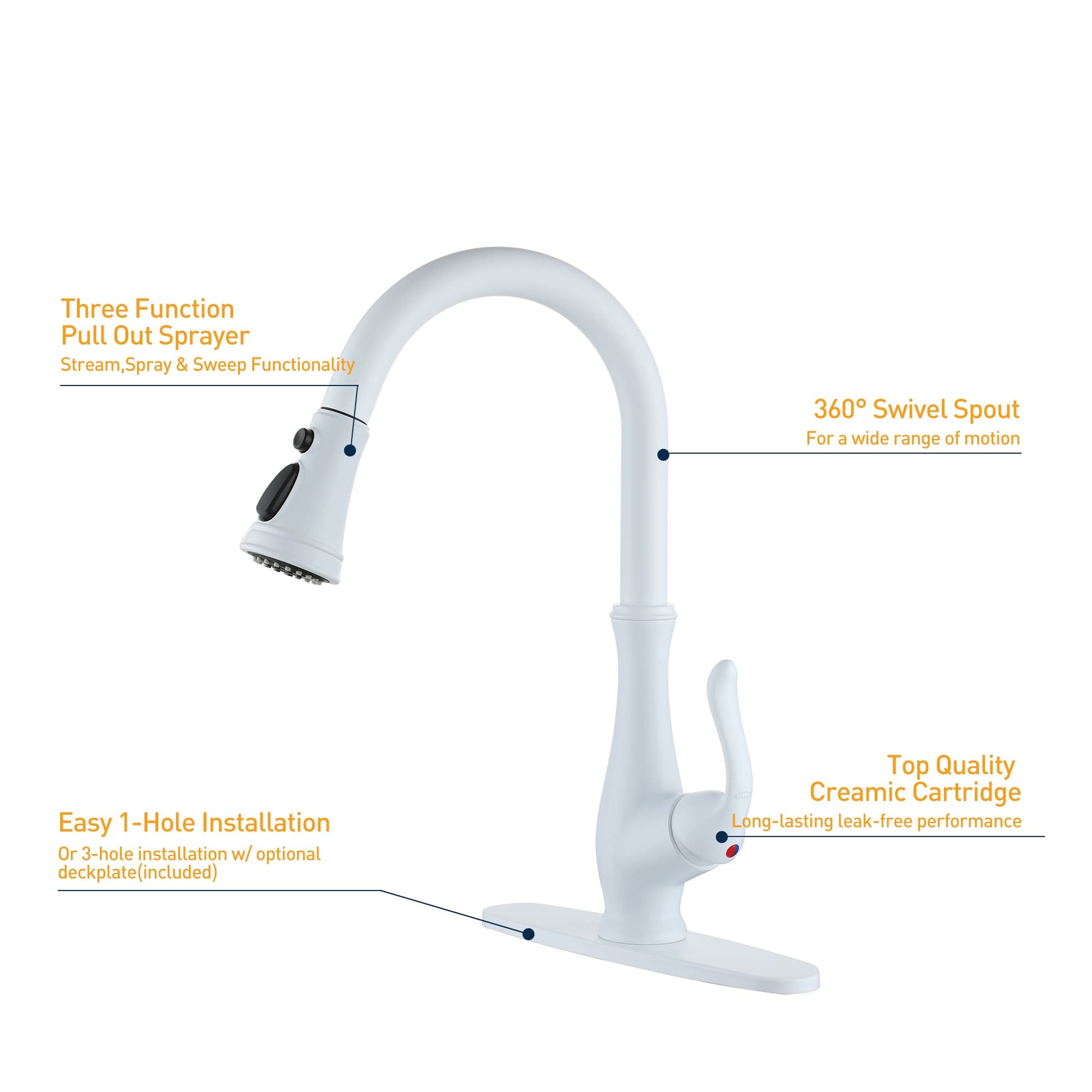 Modern Pull Down Kitchen Faucet with Magnetic Docking, Single Handle Stainless Steel Design, Easy Installation Deck Plate Included