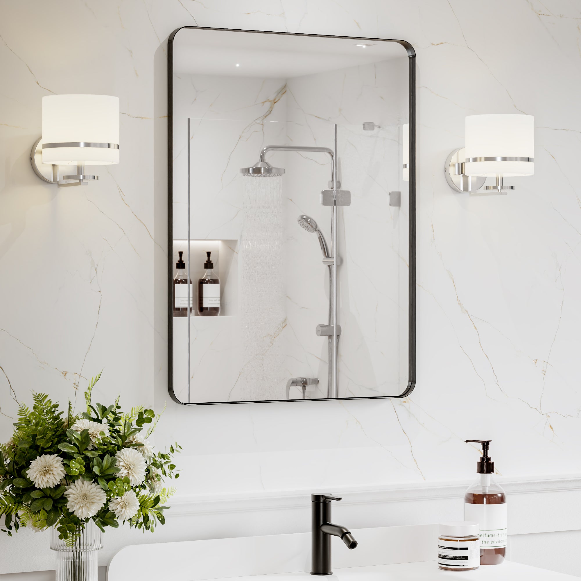 Modern Rectangular Beveled Framed Bathroom Mirror