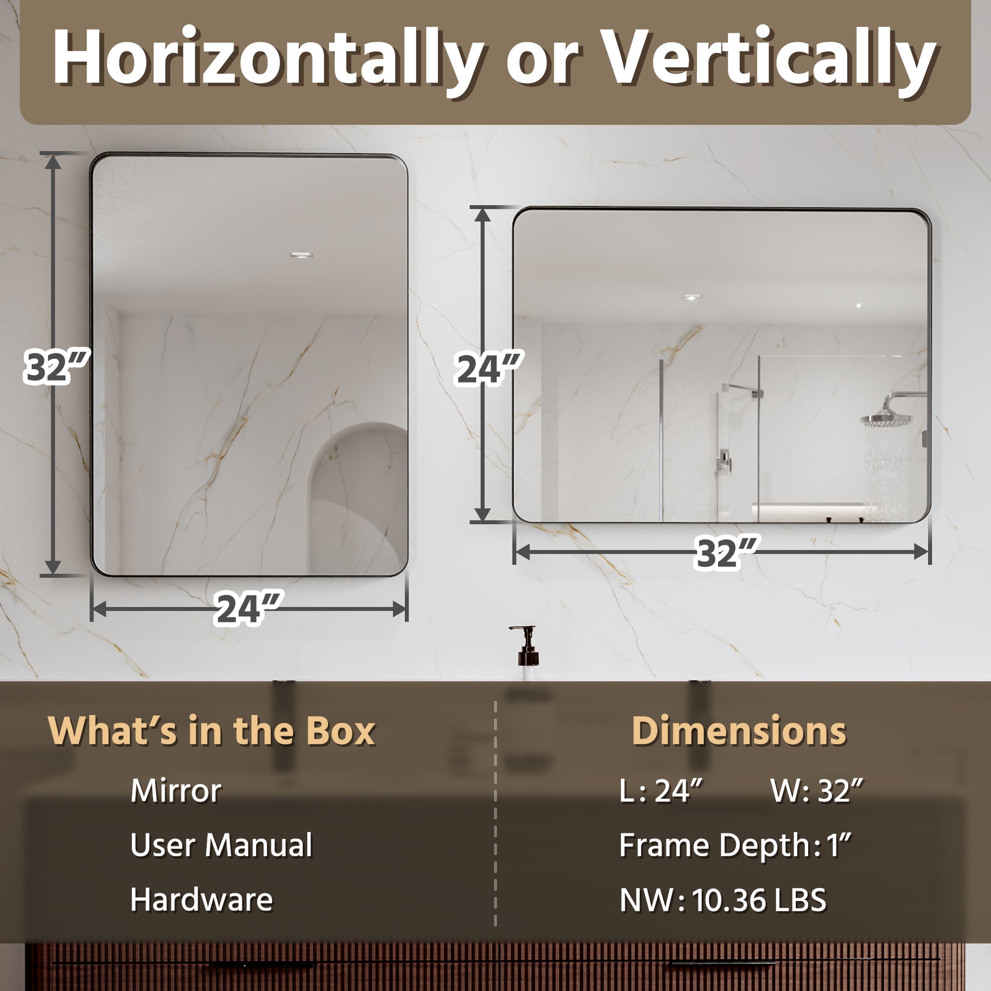 Modern Rectangular Beveled Framed Bathroom Mirror