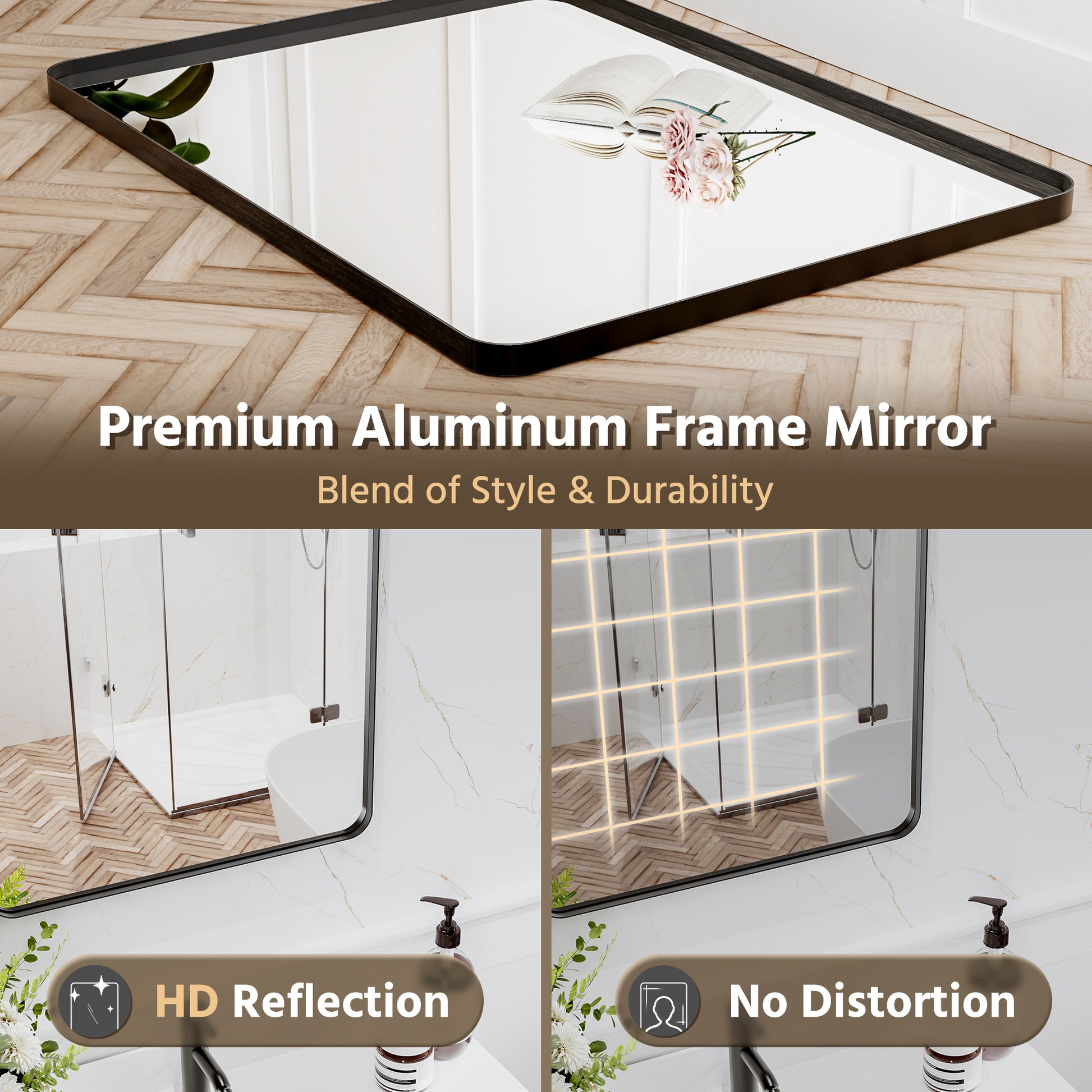 Modern Rectangular Beveled Framed Bathroom Mirror