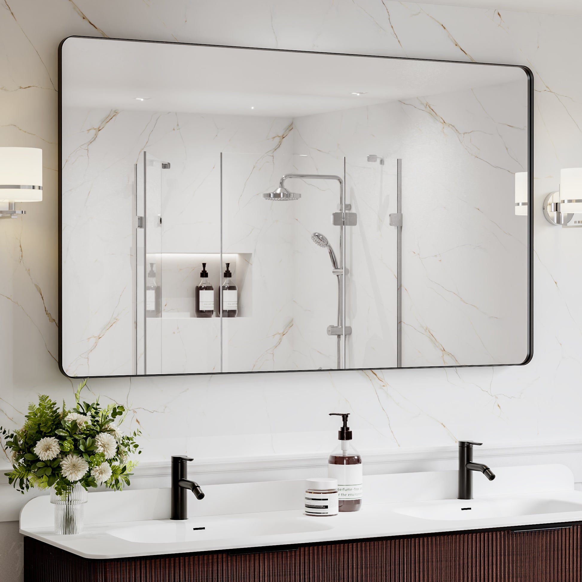 Modern Rectangular Beveled Framed Bathroom Mirror