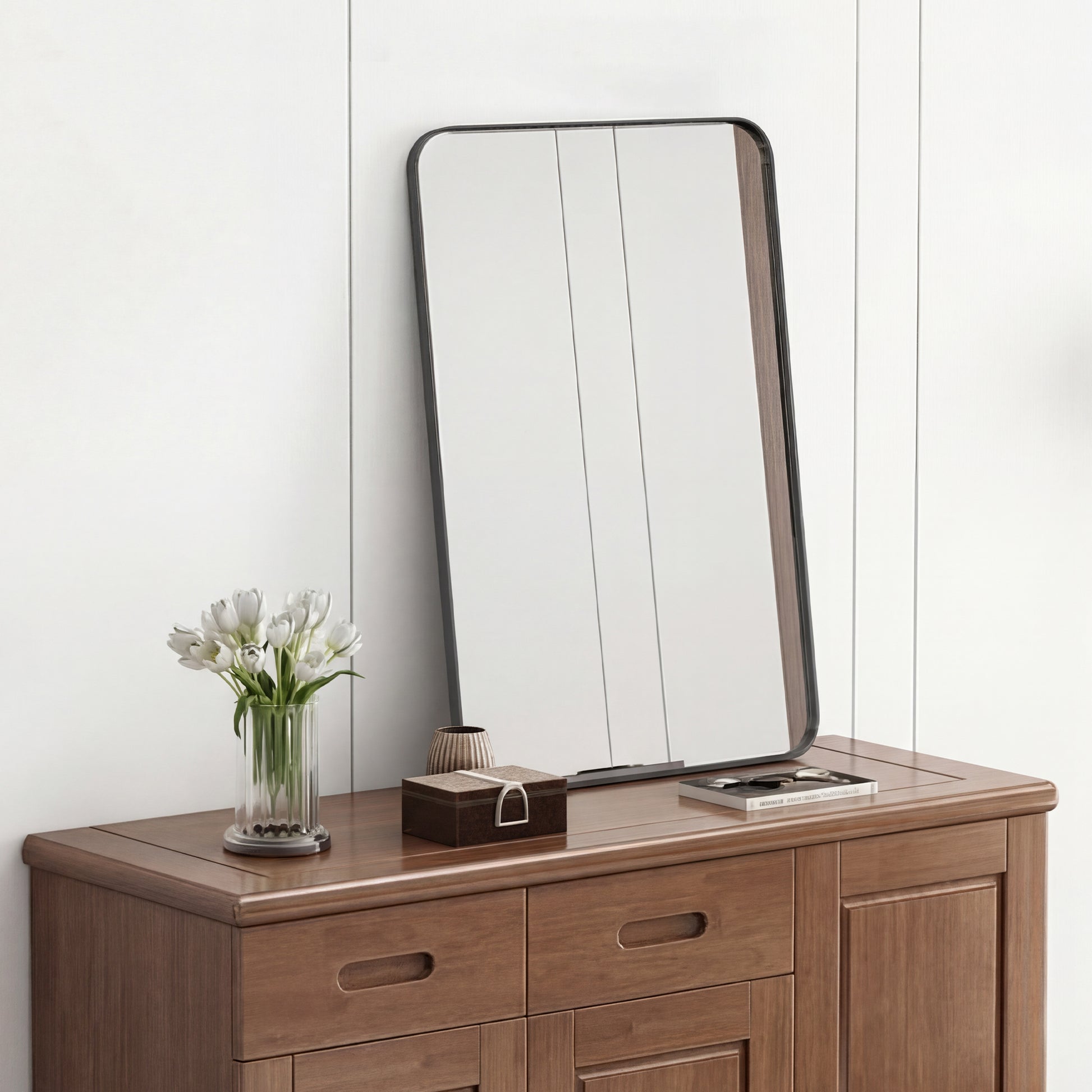 Modern Rectangular Beveled Framed Bathroom Mirror