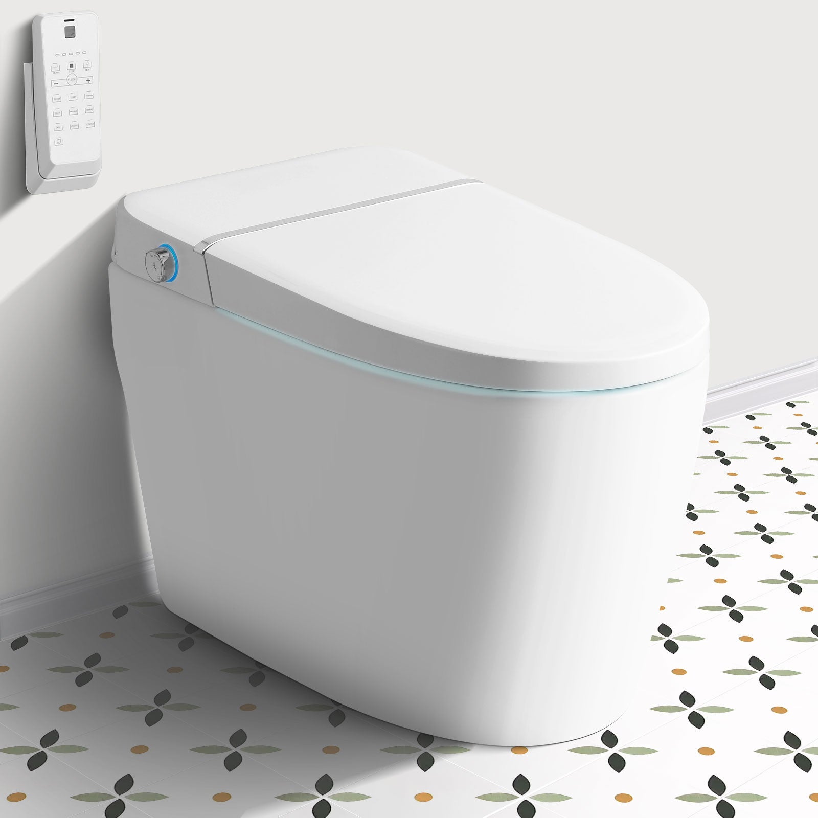 White Tankless Smart Toilet with Adjustable Sprayer and Self-Cleaning