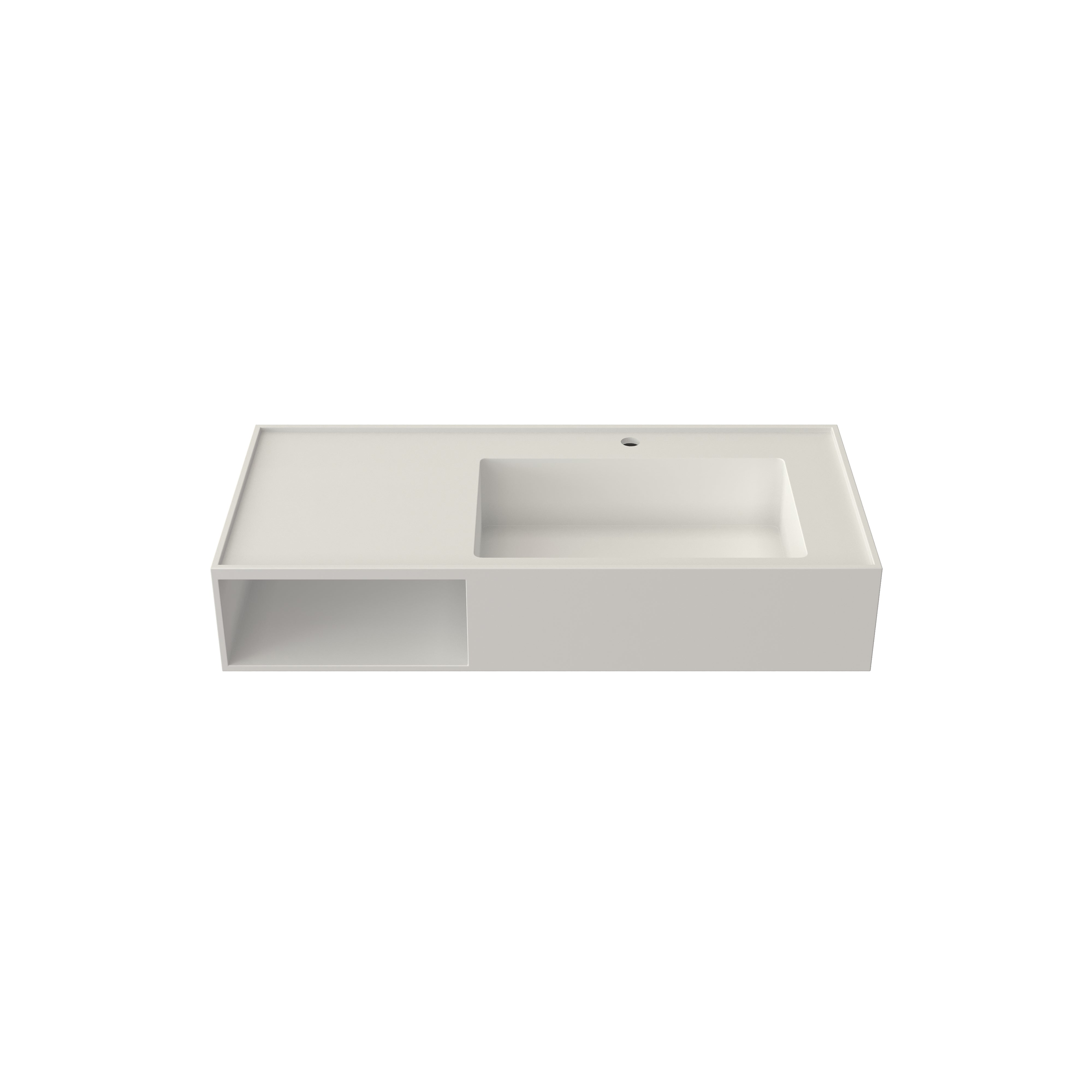 40-inch Solid Surface Wall-Mounted Bathroom Sink with Right Basin & Shelf