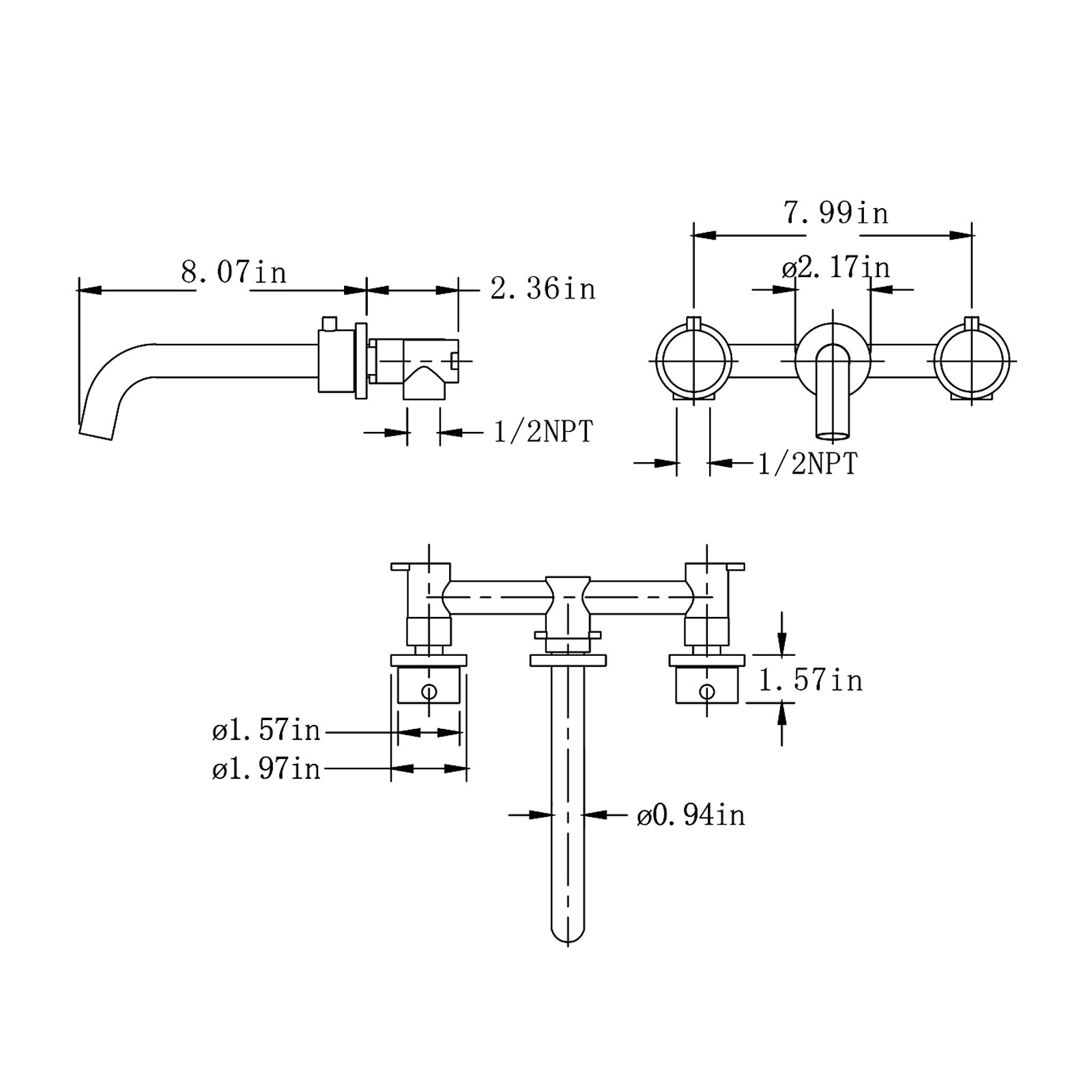[FREE GIFT] Three-Hole Double-Handle Wall-Mounted Bathroom Sink Faucet
