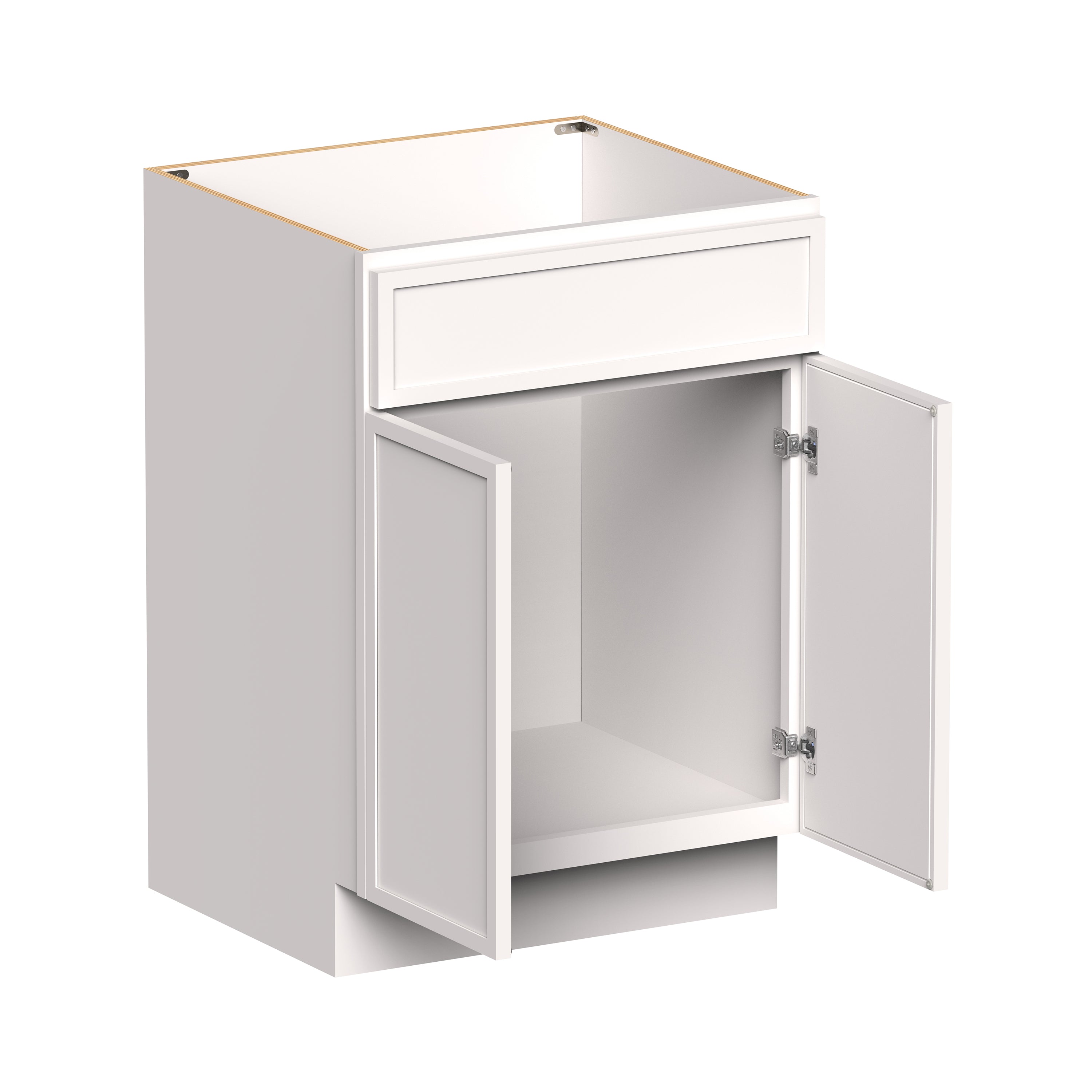 Slim Shaker Alabaster RTA 24"/30"W x 21"D x 34.5"H Vanity Base Cabinet with 2 Doors and 1 False Drawer
