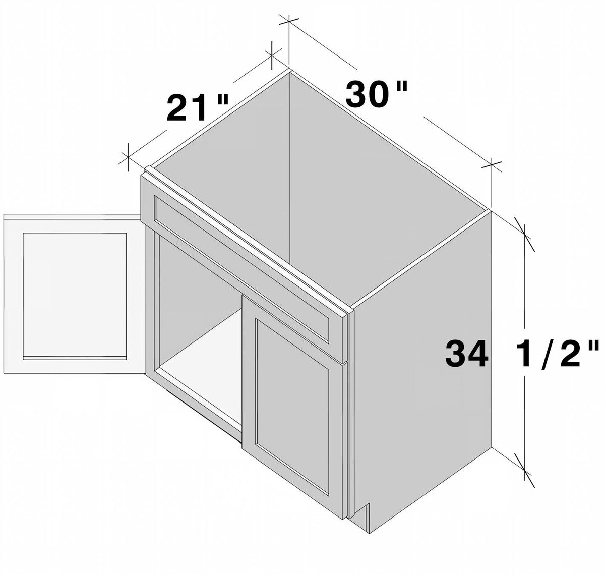 Slim Shaker Alabaster RTA 24"/30"W x 21"D x 34.5"H Vanity Base Cabinet with 2 Doors and 1 False Drawer