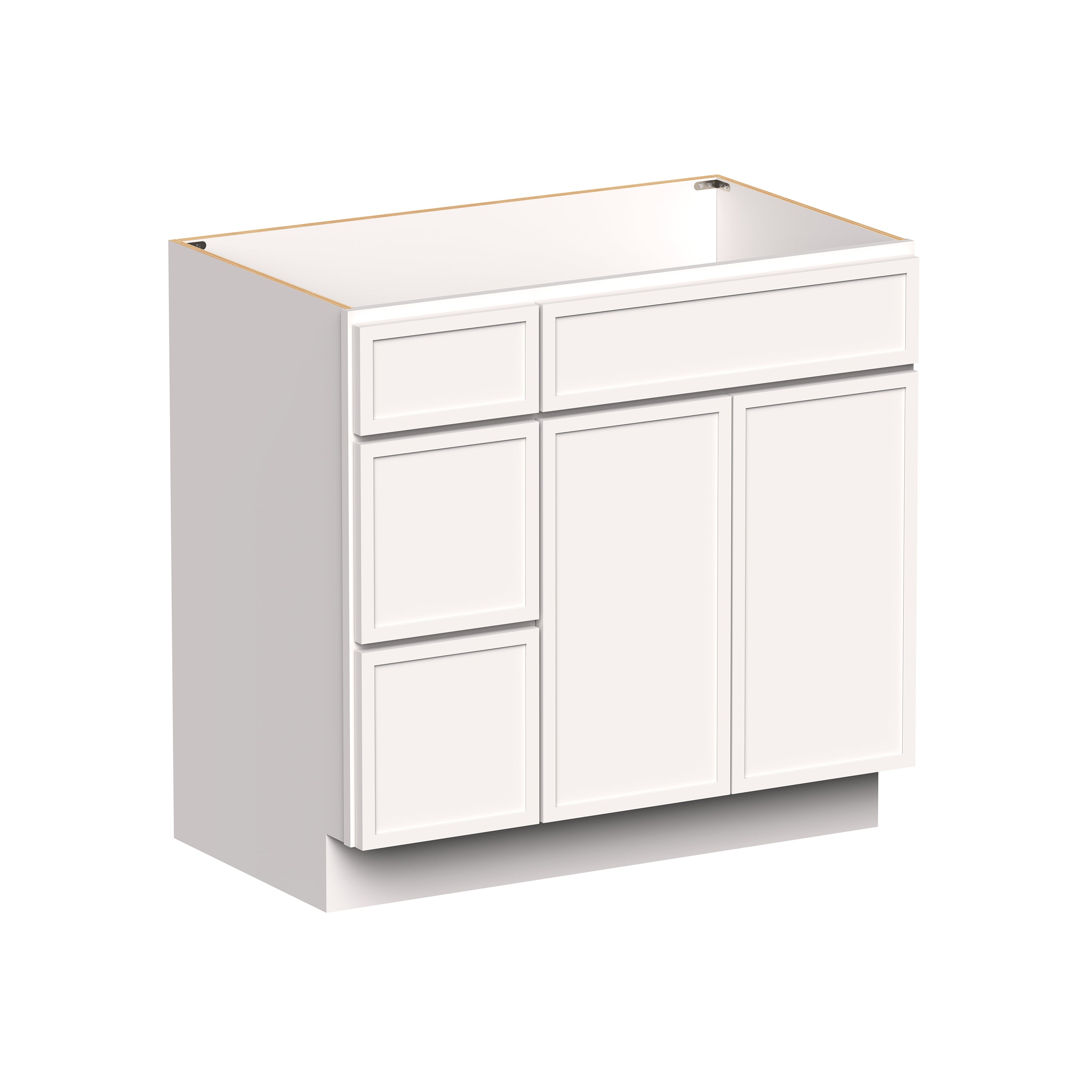 Slim Shaker Alabaster RTA 36"W x 21"D x 34.5"H Vanity Base Cabinet with 2 Doors and 2 Left Drawers