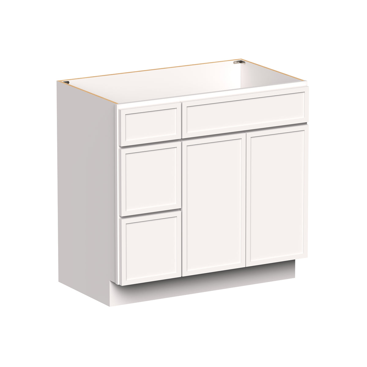 Slim Shaker Alabaster RTA 36"W x 21"D x 34.5"H Vanity Base Cabinet with 2 Doors and 2 Left Drawers