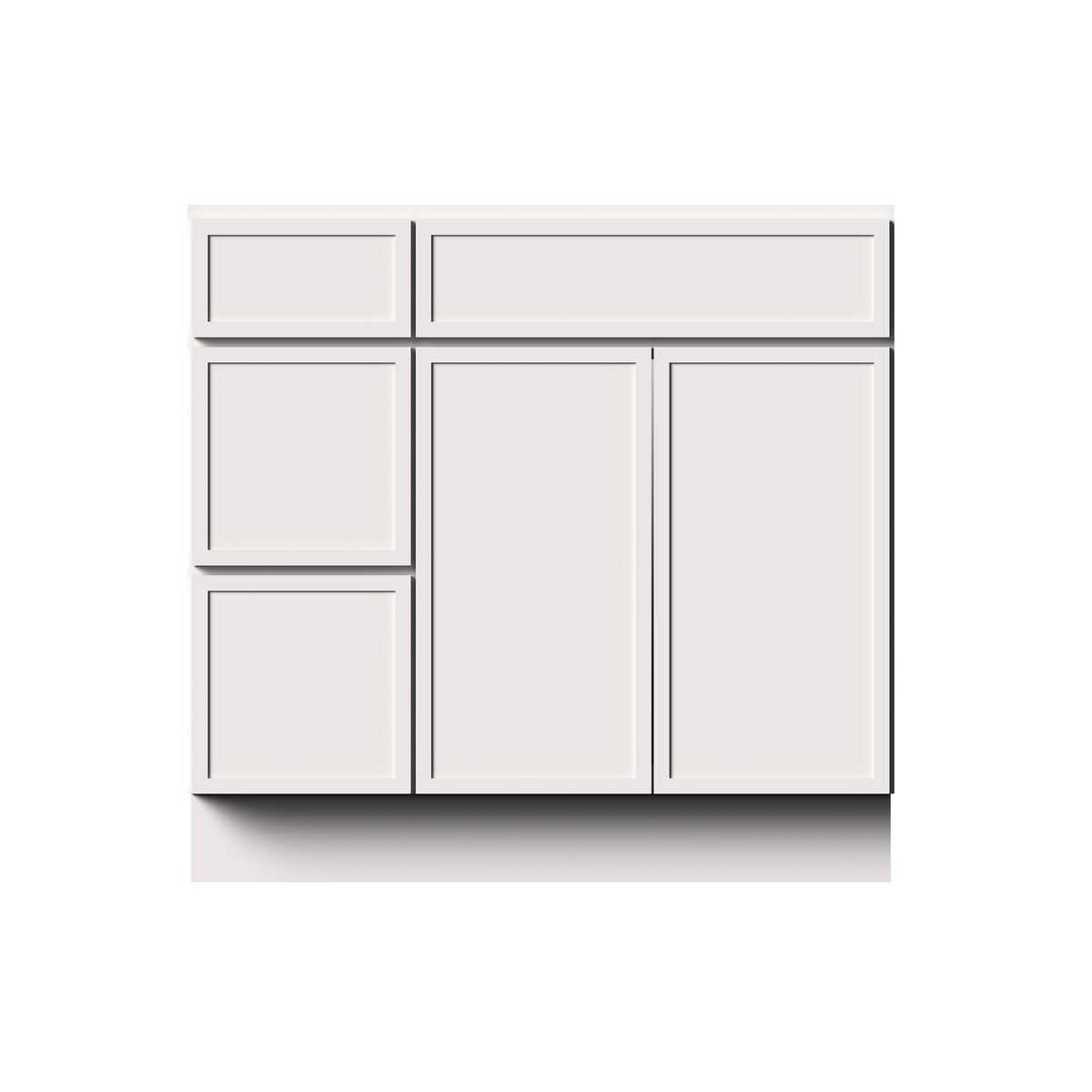Slim Shaker Alabaster RTA 36"W x 21"D x 34.5"H Vanity Base Cabinet with 2 Doors and 2 Left Drawers