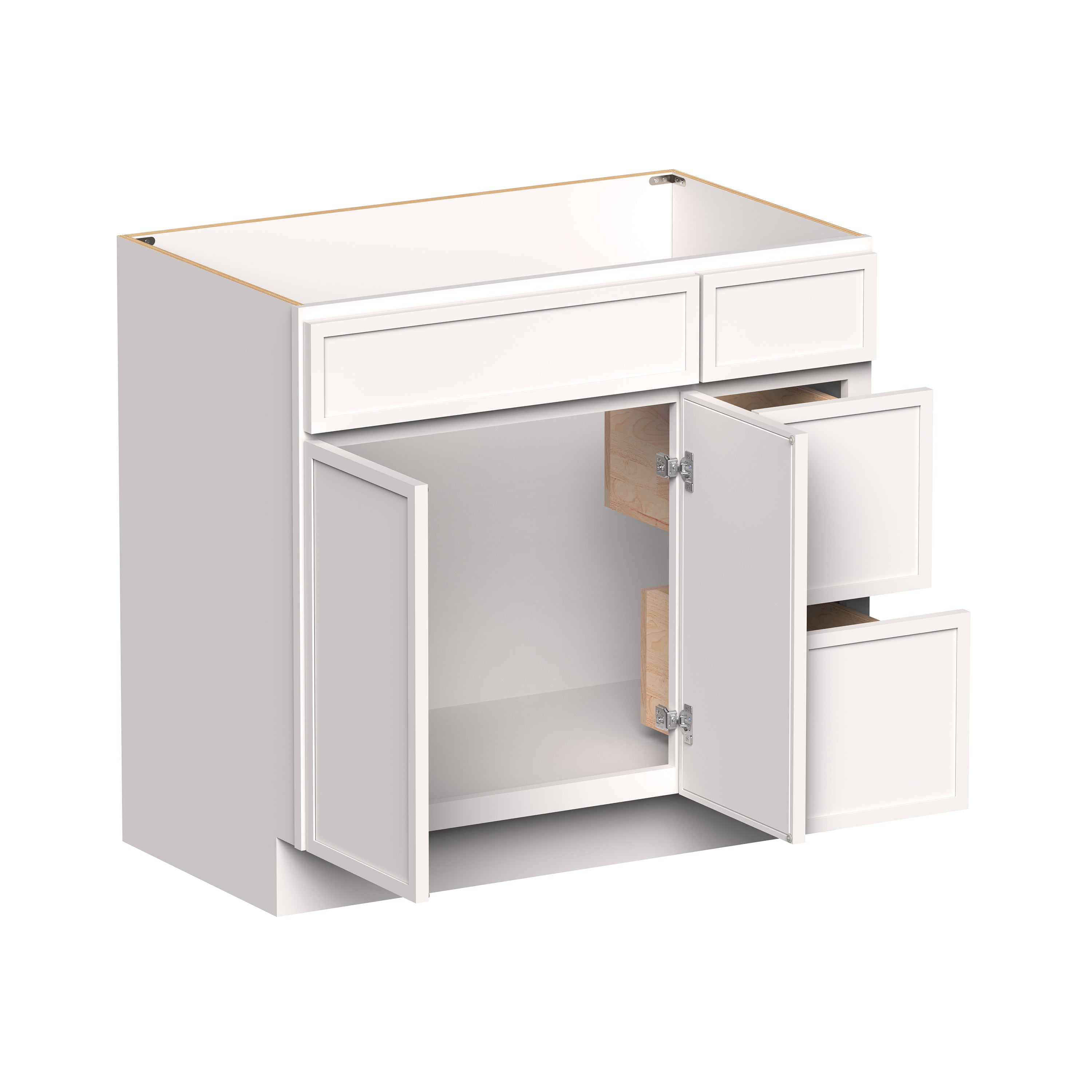 Slim Shaker Alabaster RTA 36"W x 21"D x 34.5"H Vanity Base Cabinet with 2 Doors and 2 Right Drawers