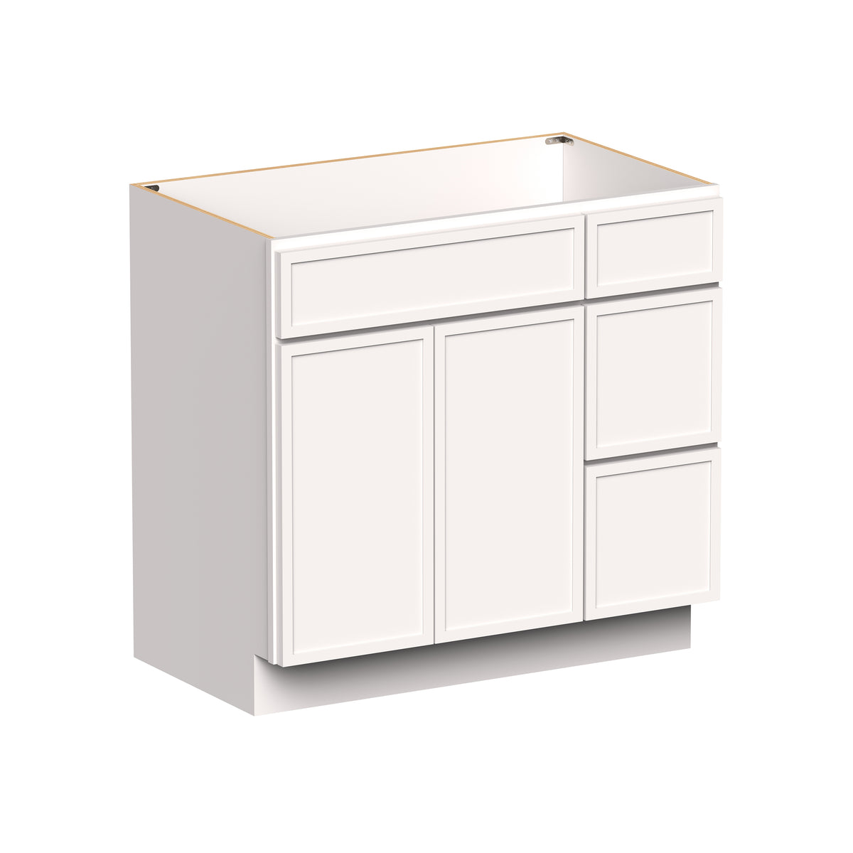 Slim Shaker Alabaster RTA 36"W x 21"D x 34.5"H Vanity Base Cabinet with 2 Doors and 2 Right Drawers