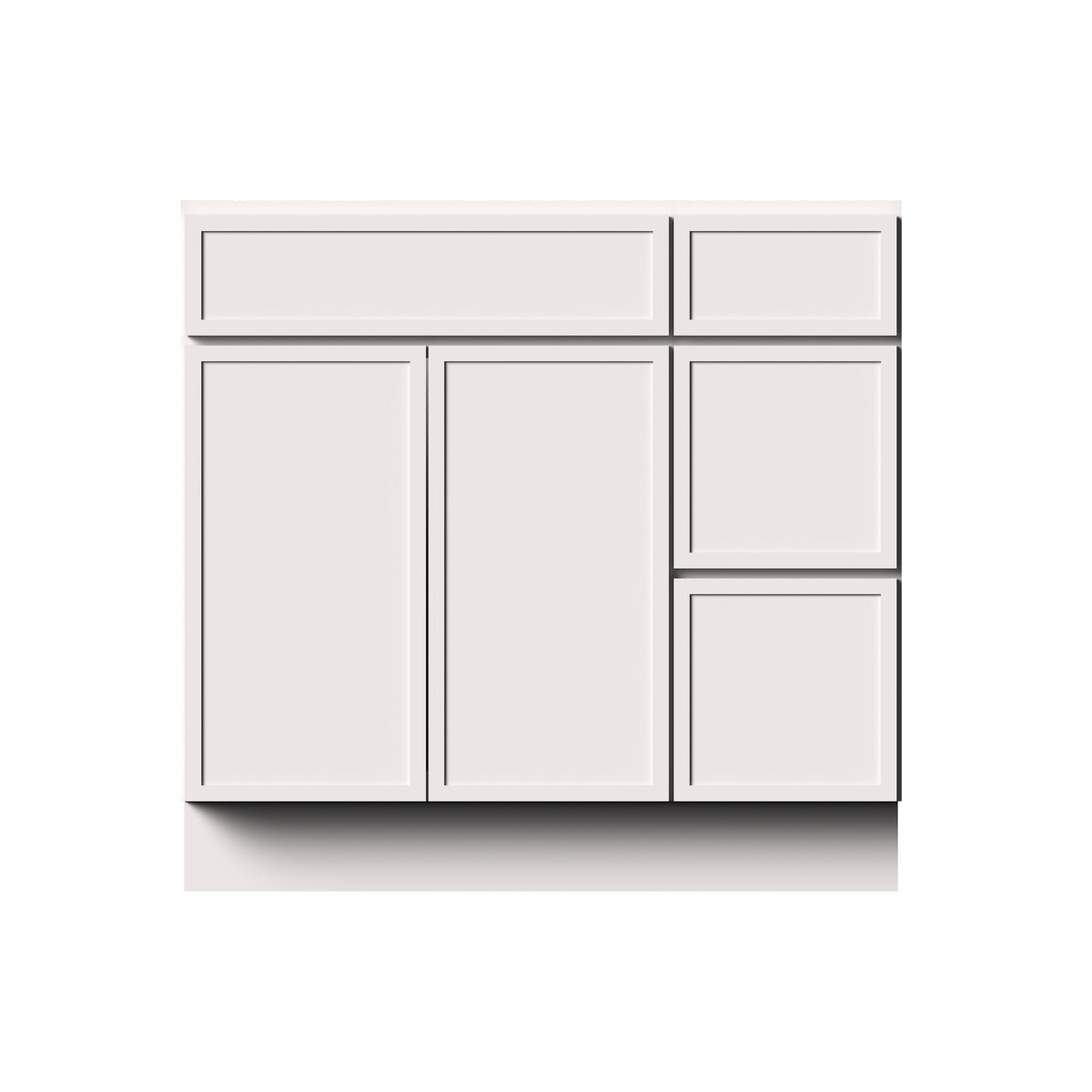 Slim Shaker Alabaster RTA 36"W x 21"D x 34.5"H Vanity Base Cabinet with 2 Doors and 2 Right Drawers