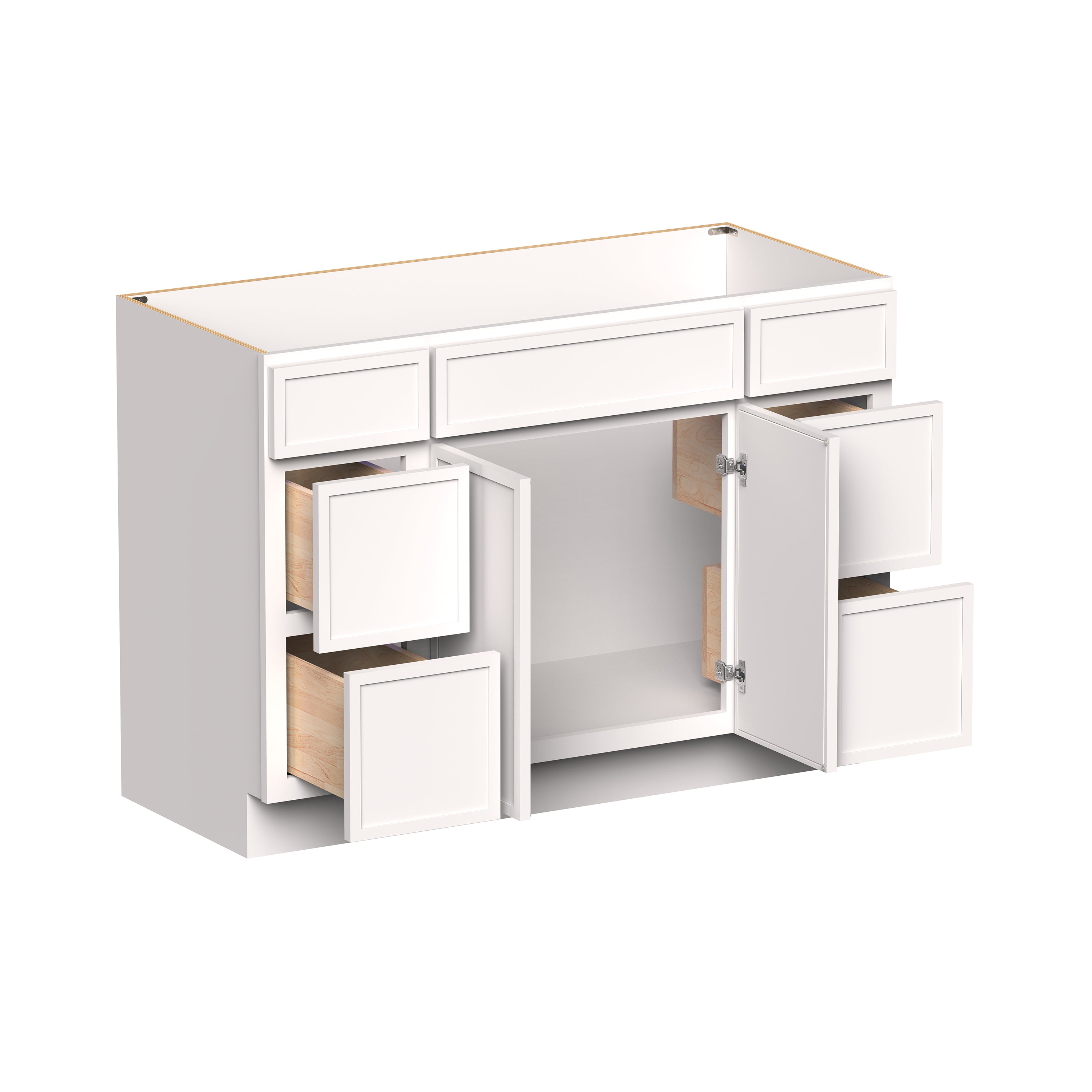 Slim Shaker Alabaster RTA 48"W x 21"D x 34.5"H Vanity Base Cabinet with 2 Doors and 6 Drawers