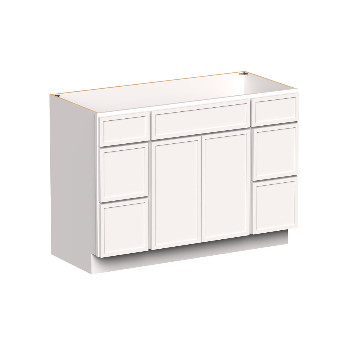 Slim Shaker Alabaster RTA 48"W x 21"D x 34.5"H Vanity Base Cabinet with 2 Doors and 6 Drawers