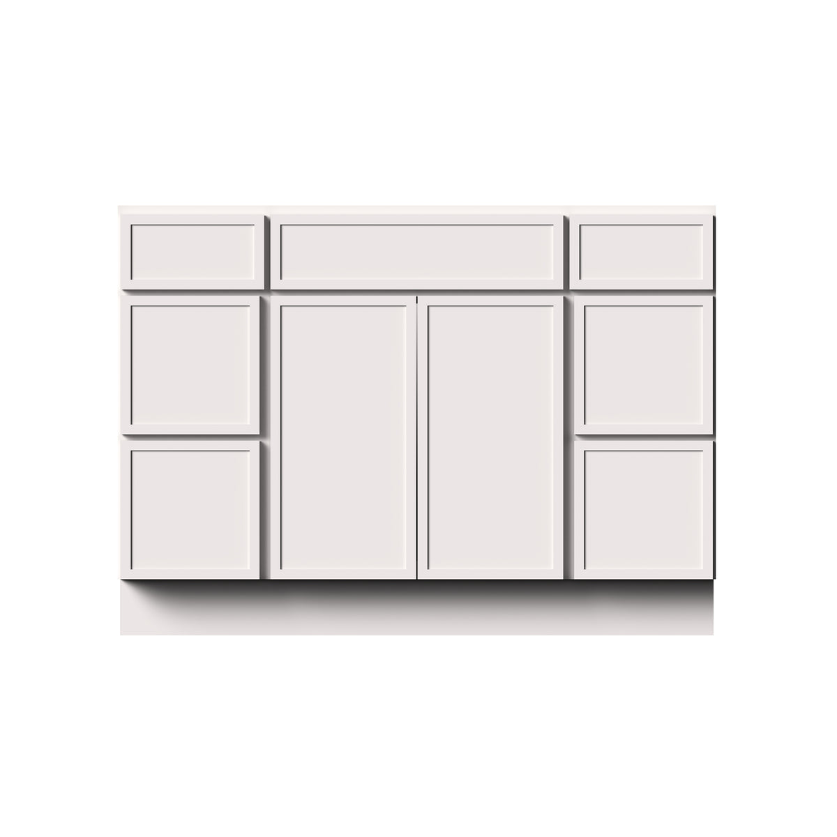 Slim Shaker Alabaster RTA 48"W x 21"D x 34.5"H Vanity Base Cabinet with 2 Doors and 6 Drawers