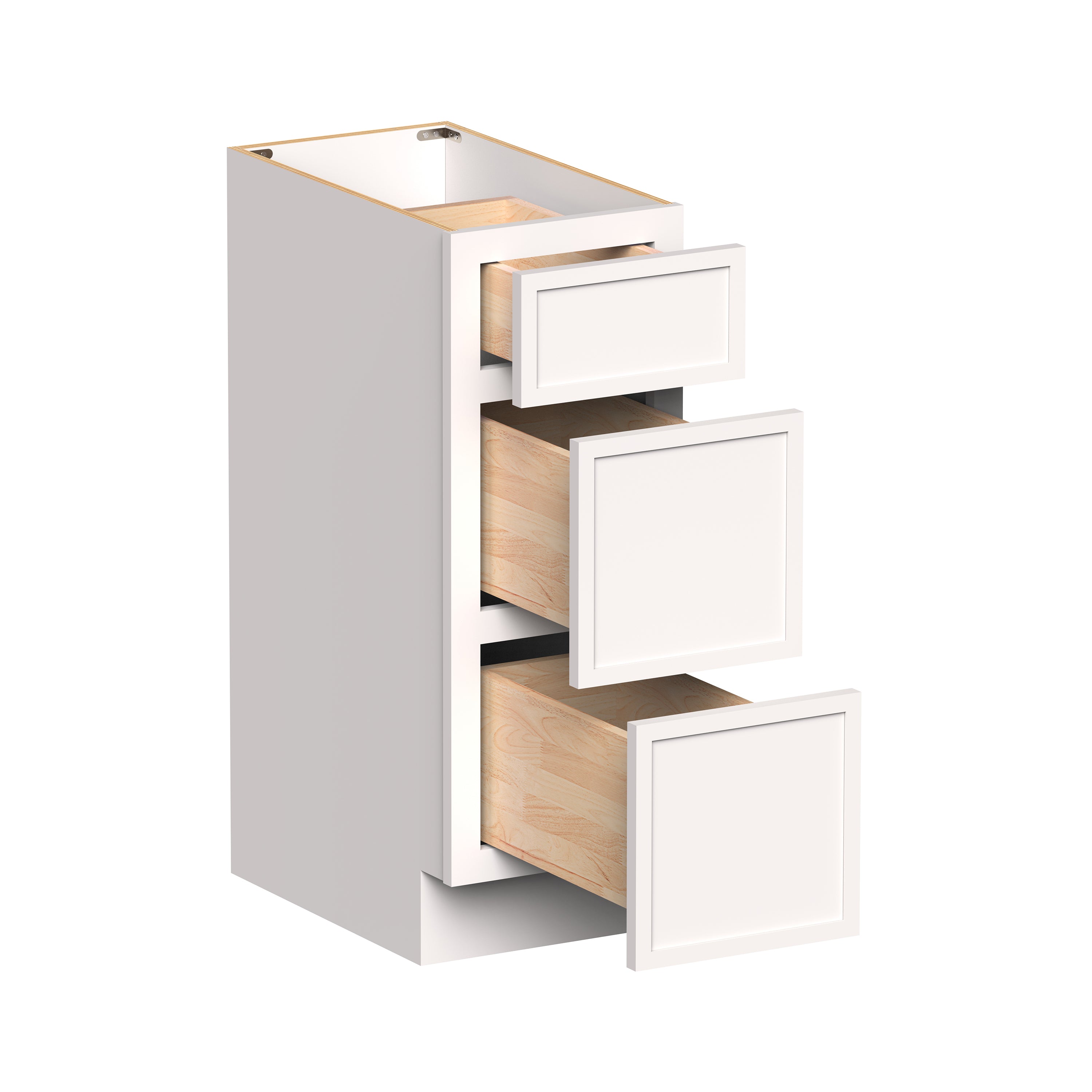 Slim Shaker Alabaster RTA 12"-24"W x 21"D x 34.5"H Vanity Drawer Base Cabinet with 3 Drawers