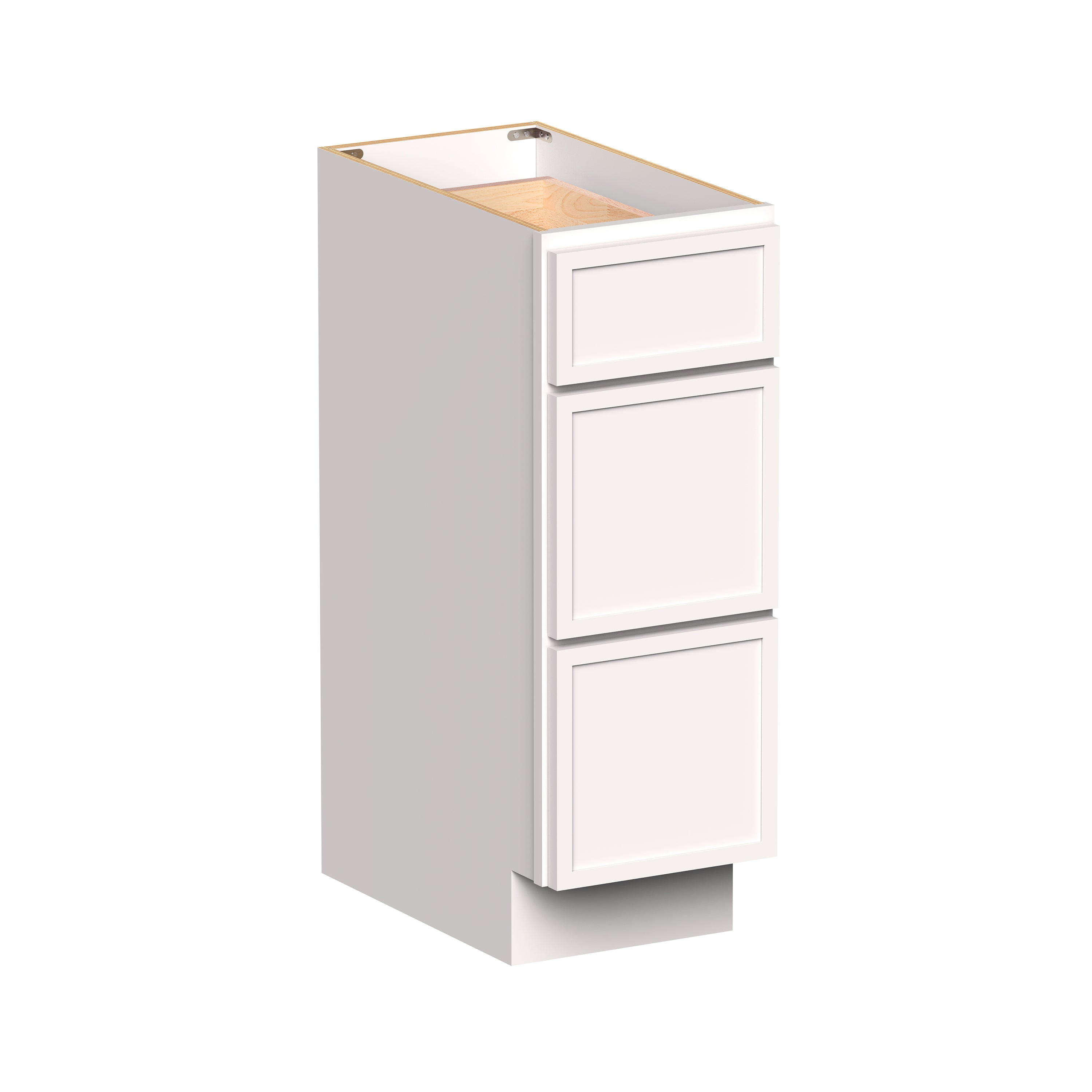 Slim Shaker Alabaster RTA 12"-24"W x 21"D x 34.5"H Vanity Drawer Base Cabinet with 3 Drawers