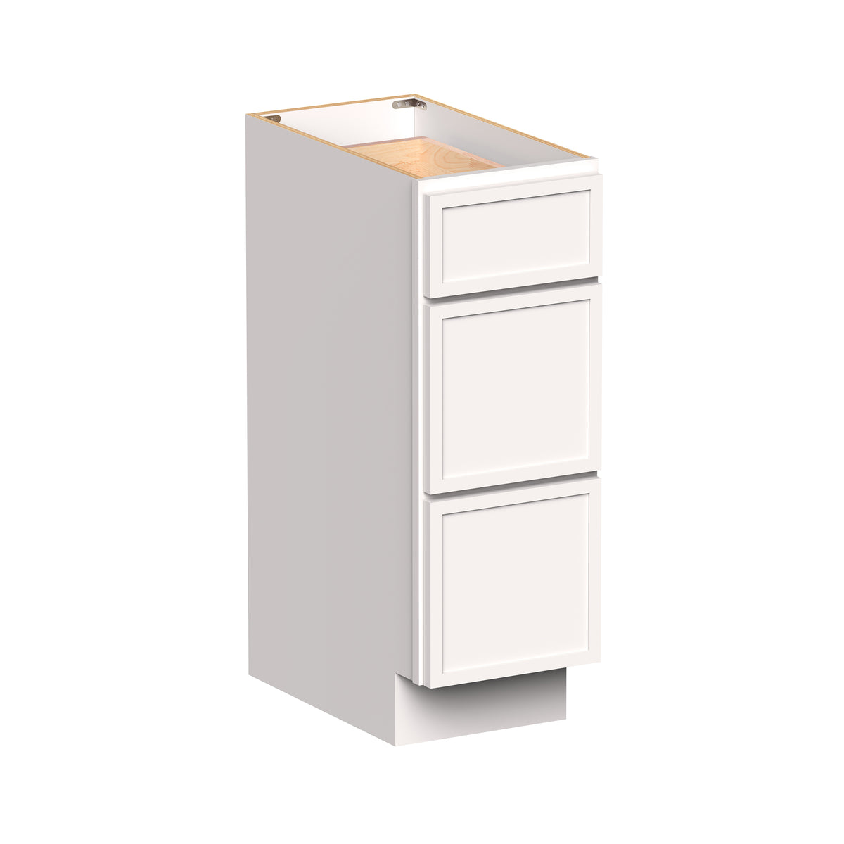 Slim Shaker Alabaster RTA 12"-24"W x 21"D x 34.5"H Vanity Drawer Base Cabinet with 3 Drawers