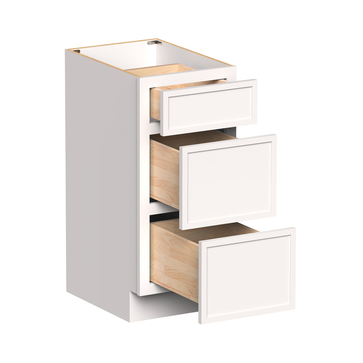 Slim Shaker Alabaster RTA 12"-24"W x 21"D x 34.5"H Vanity Drawer Base Cabinet with 3 Drawers