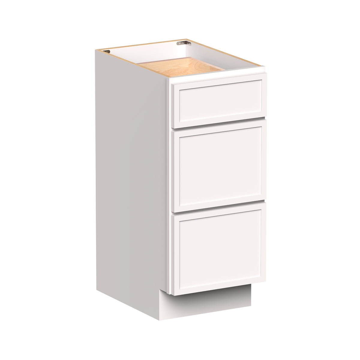 Slim Shaker Alabaster RTA 12"-24"W x 21"D x 34.5"H Vanity Drawer Base Cabinet with 3 Drawers