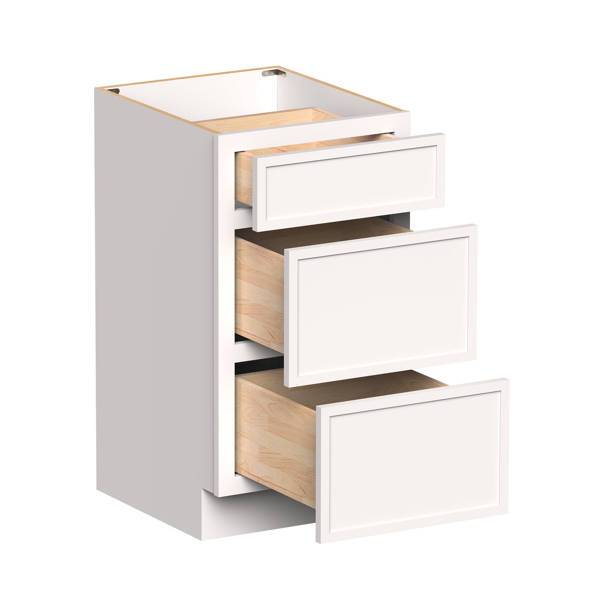 Slim Shaker Alabaster RTA 12"-24"W x 21"D x 34.5"H Vanity Drawer Base Cabinet with 3 Drawers