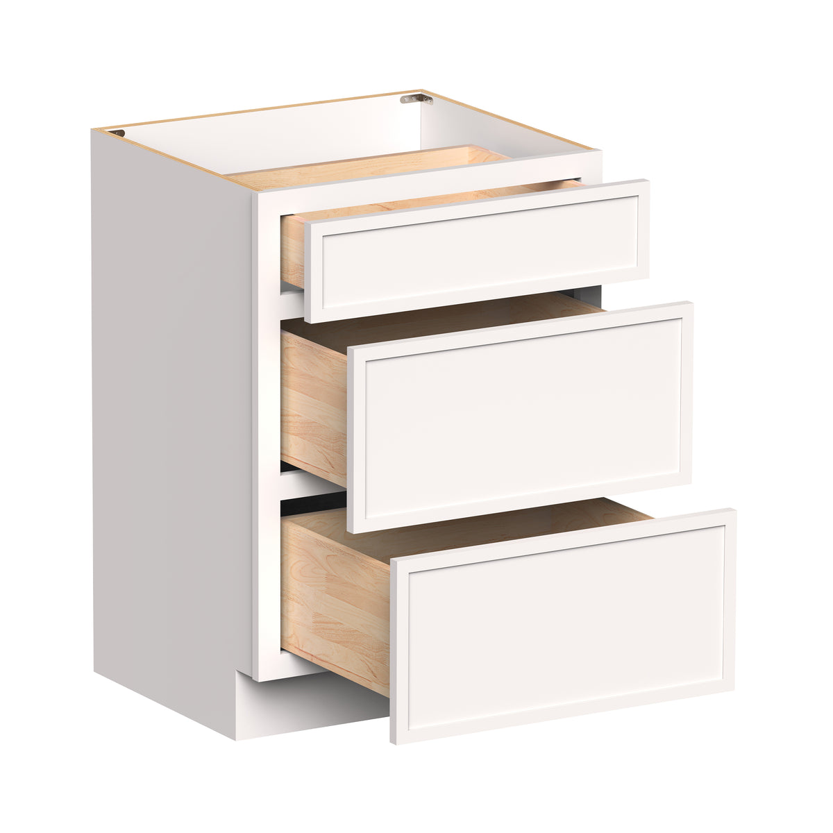Slim Shaker Alabaster RTA 12"-24"W x 21"D x 34.5"H Vanity Drawer Base Cabinet with 3 Drawers