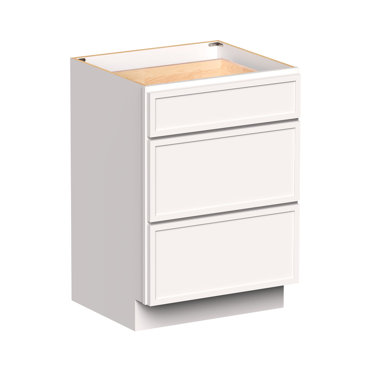 Slim Shaker Alabaster RTA 12"-24"W x 21"D x 34.5"H Vanity Drawer Base Cabinet with 3 Drawers