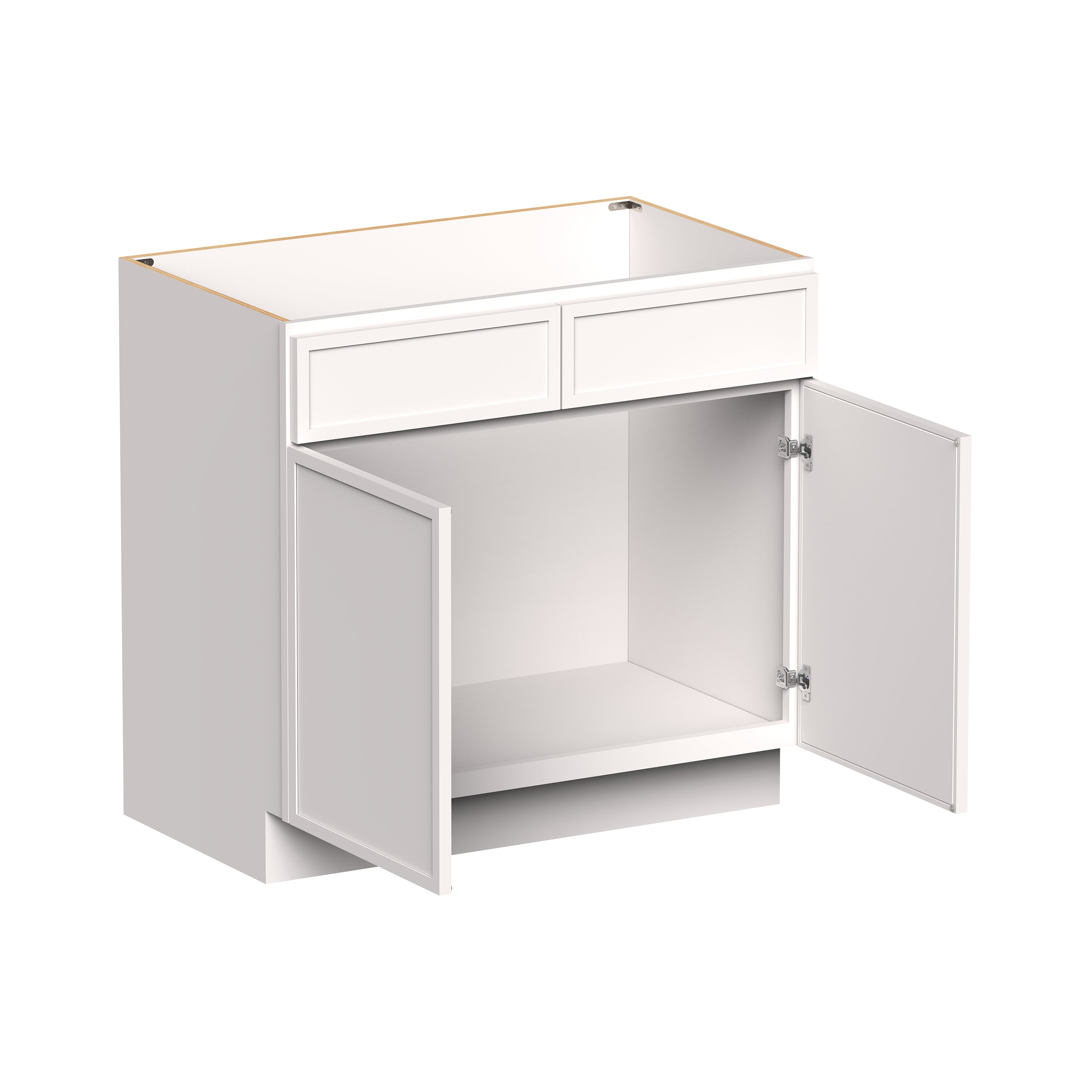 Slim Shaker Alabaster RTA 36"W x 21"D x 34.5"H Vanity Base Cabinet with 2 Doors and 1 False Drawer