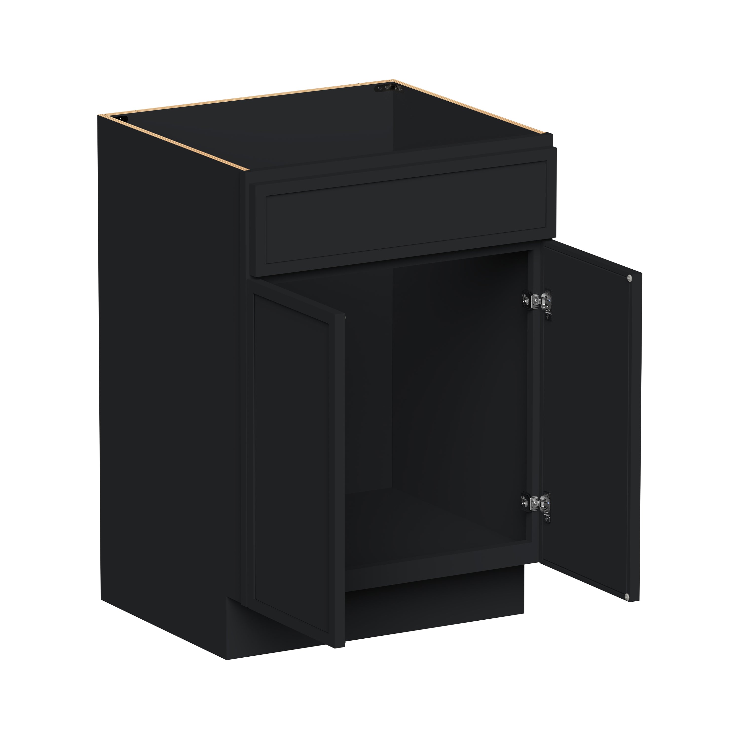 Slim Shaker Ebony Black RTA 24"/30"W x 21"D x 34.5"H Vanity Base Cabinet with 2 Doors and 1 False Drawer