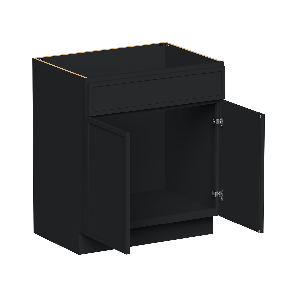 Slim Shaker Ebony Black RTA 24"/30"W x 21"D x 34.5"H Vanity Base Cabinet with 2 Doors and 1 False Drawer