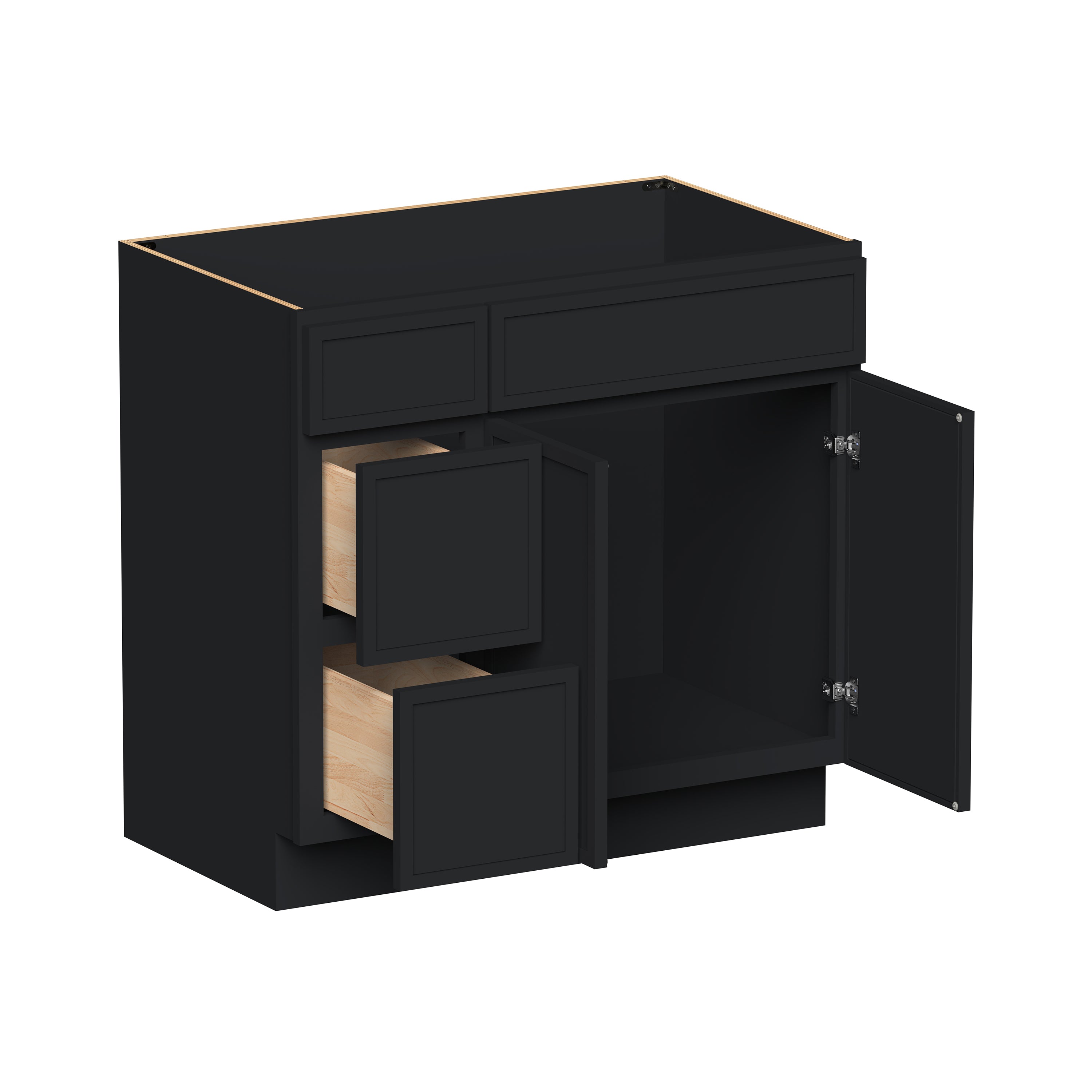 Slim Shaker Ebony Black RTA 36"W x 21"D x 34.5"H Vanity Base Cabinet with 2 Doors and 2 Left Drawers