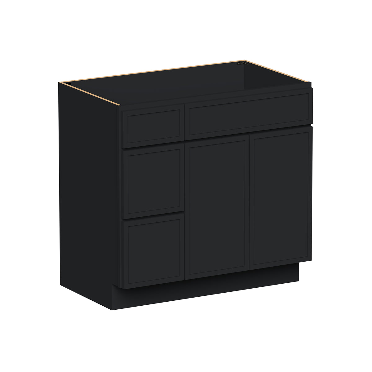 Slim Shaker Ebony Black RTA 36"W x 21"D x 34.5"H Vanity Base Cabinet with 2 Doors and 2 Left Drawers
