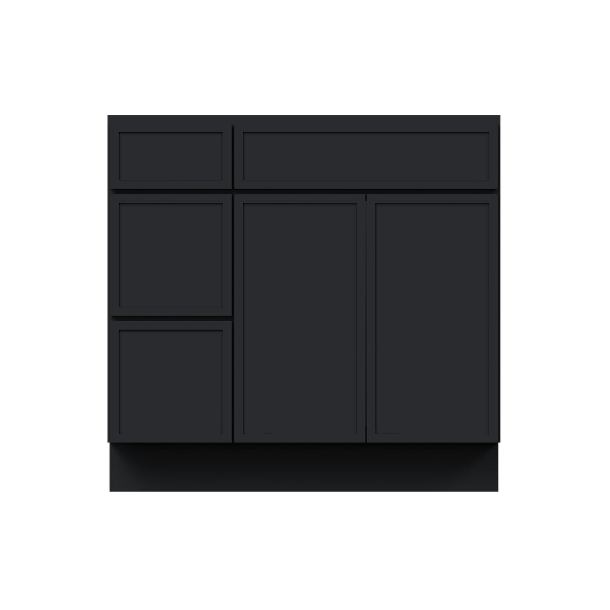 Slim Shaker Ebony Black RTA 36"W x 21"D x 34.5"H Vanity Base Cabinet with 2 Doors and 2 Left Drawers