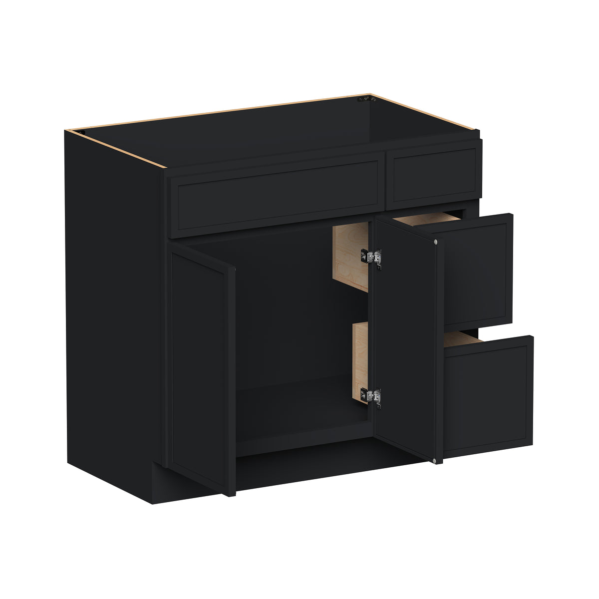 Slim Shaker Ebony Black RTA 36"W x 21"D x 34.5"H Vanity Base Cabinet with 2 Doors and 2 Right Drawers