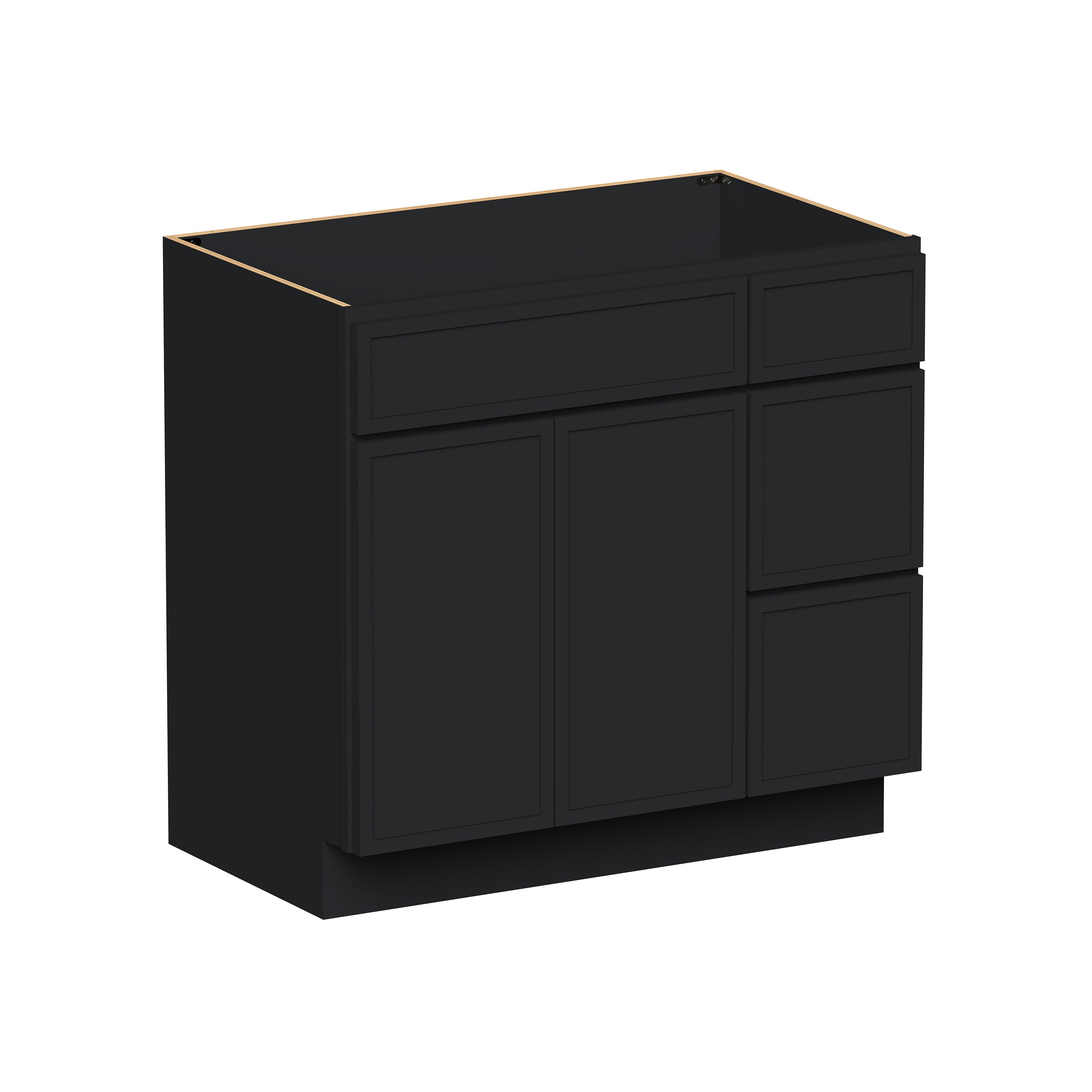 Slim Shaker Ebony Black RTA 36"W x 21"D x 34.5"H Vanity Base Cabinet with 2 Doors and 2 Right Drawers