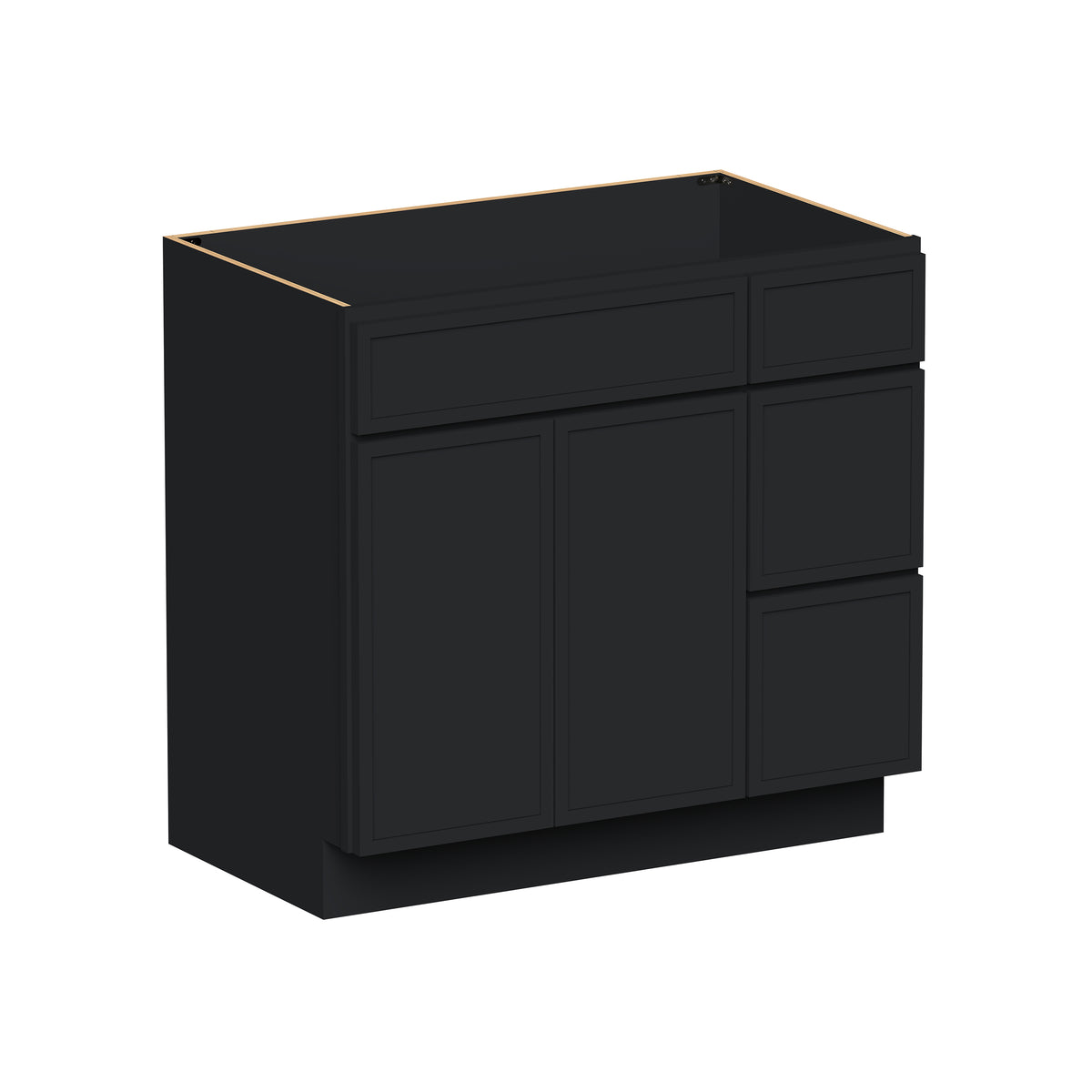 Slim Shaker Ebony Black RTA 36"W x 21"D x 34.5"H Vanity Base Cabinet with 2 Doors and 2 Right Drawers