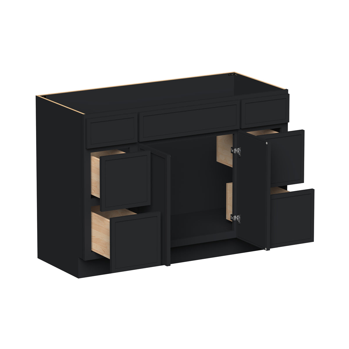 Slim Shaker Ebony Black RTA 48"W x 21"D x 34.5"H Vanity Base Cabinet with 2 Doors and 6 Drawers