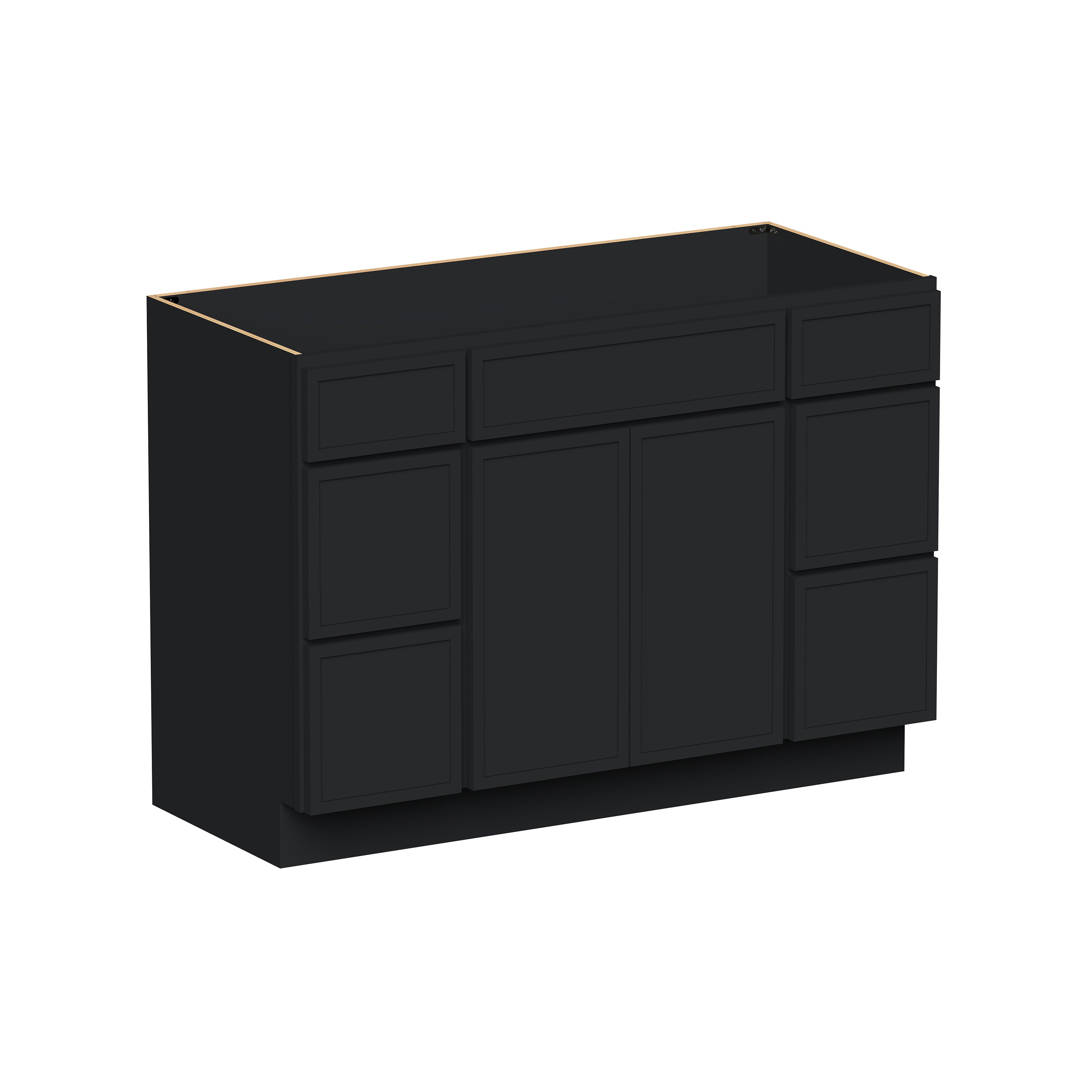 Slim Shaker Ebony Black RTA 48"W x 21"D x 34.5"H Vanity Base Cabinet with 2 Doors and 6 Drawers