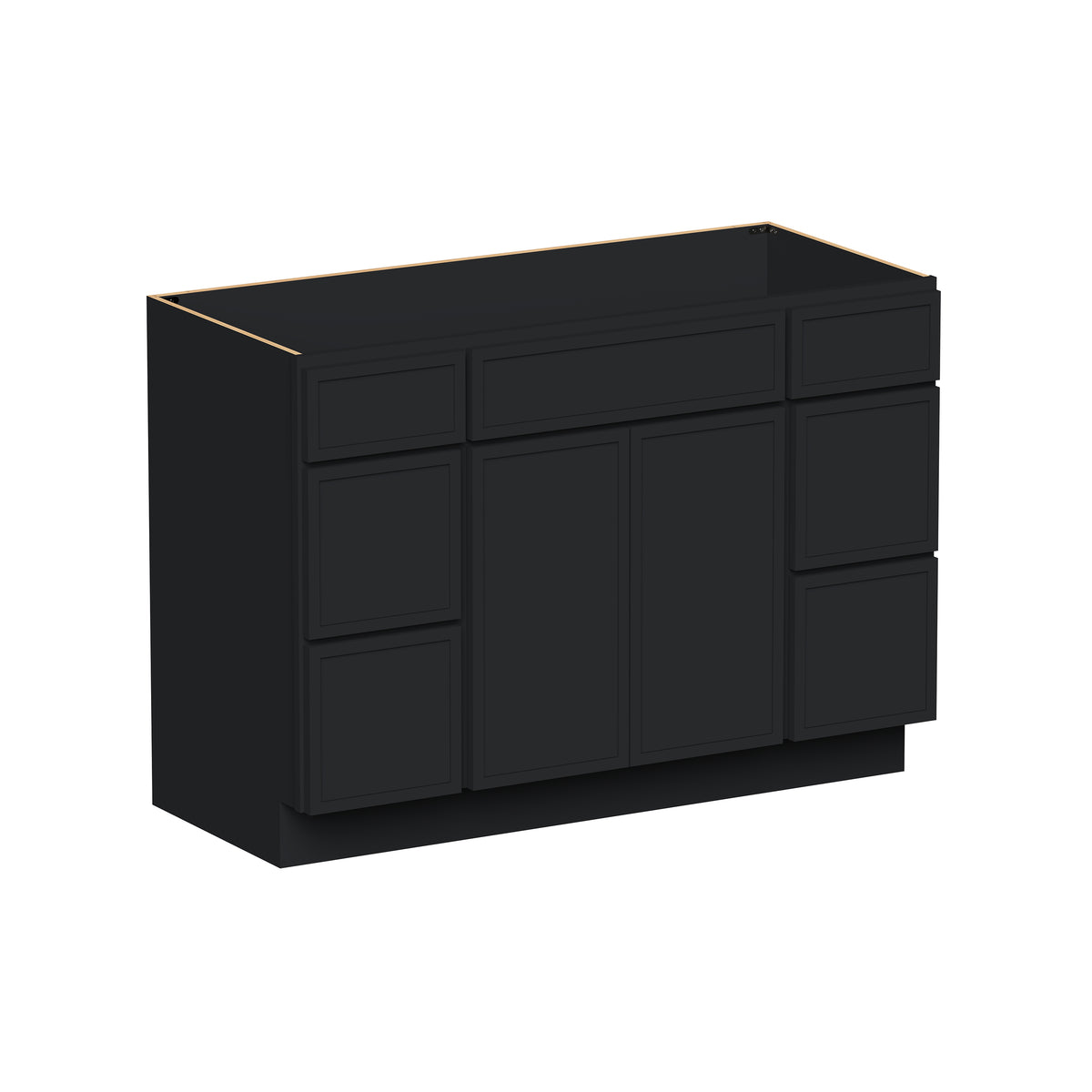 Slim Shaker Ebony Black RTA 48"W x 21"D x 34.5"H Vanity Base Cabinet with 2 Doors and 6 Drawers