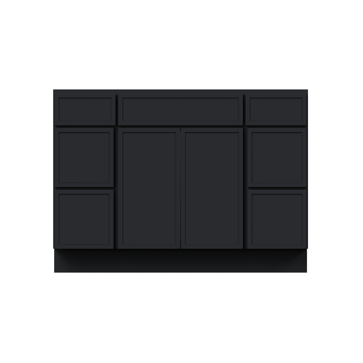 Slim Shaker Ebony Black RTA 48"W x 21"D x 34.5"H Vanity Base Cabinet with 2 Doors and 6 Drawers