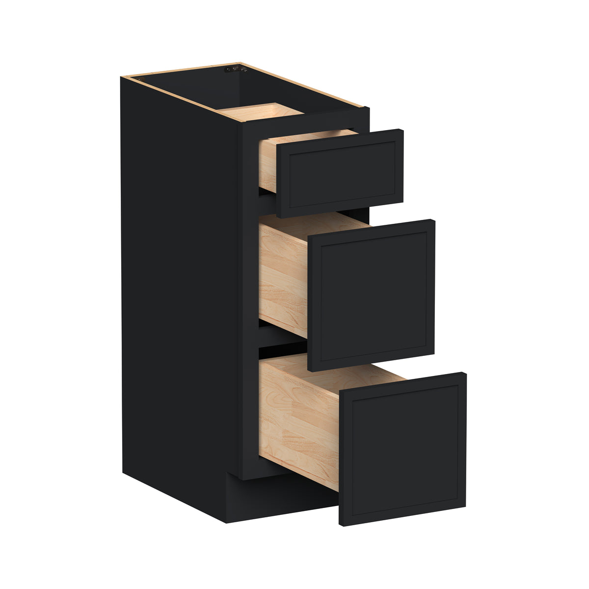 Slim Shaker Ebony Black RTA 12"-24"W x 21"D x 34.5"H Vanity Drawer Base Cabinet with 3 Drawers