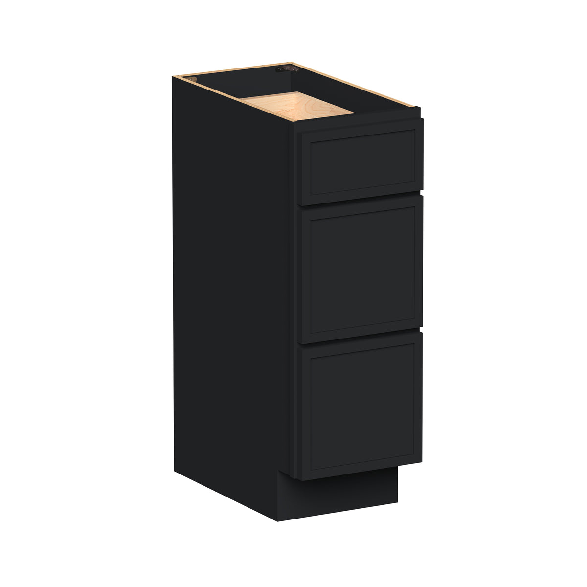 Slim Shaker Ebony Black RTA 12"-24"W x 21"D x 34.5"H Vanity Drawer Base Cabinet with 3 Drawers