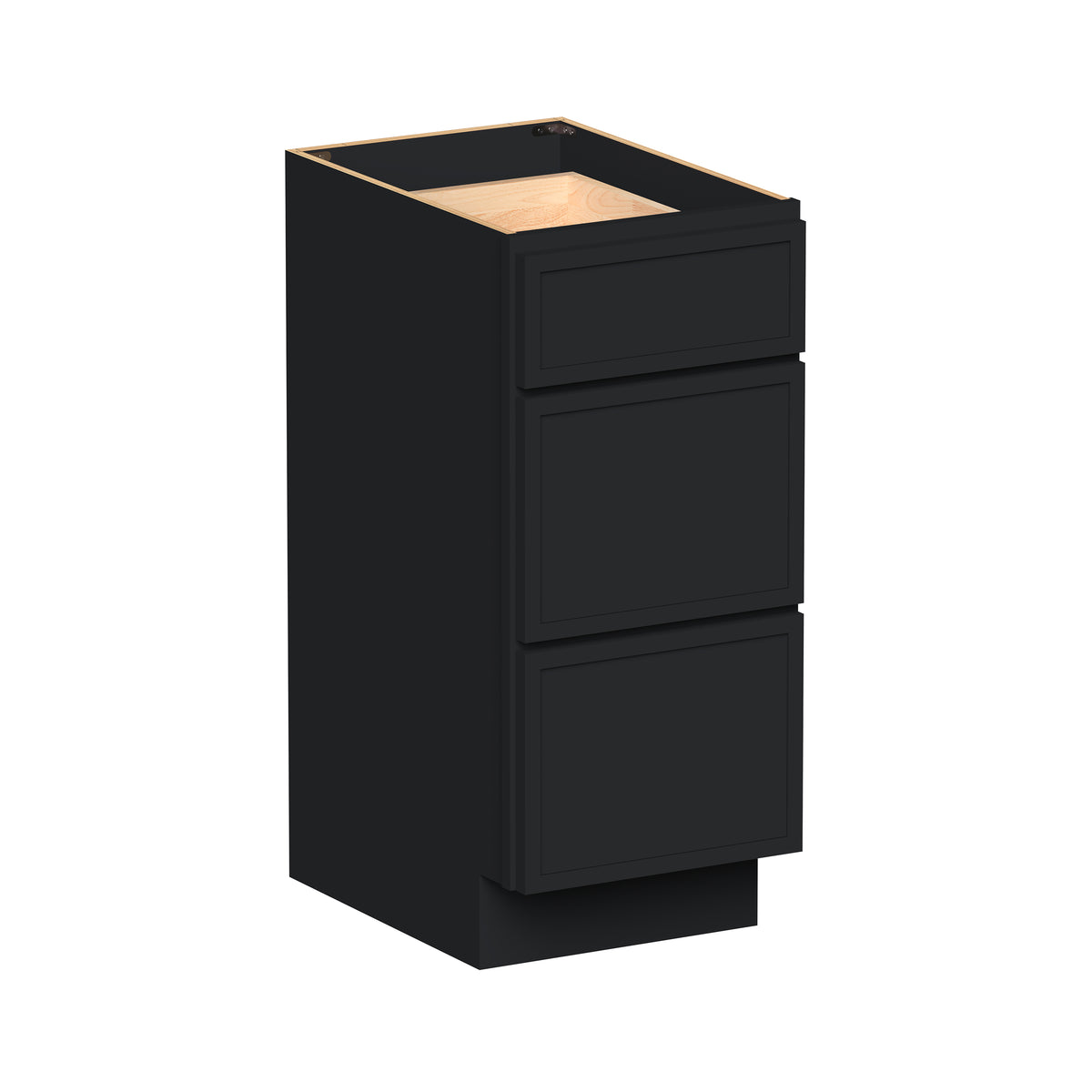 Slim Shaker Ebony Black RTA 12"-24"W x 21"D x 34.5"H Vanity Drawer Base Cabinet with 3 Drawers