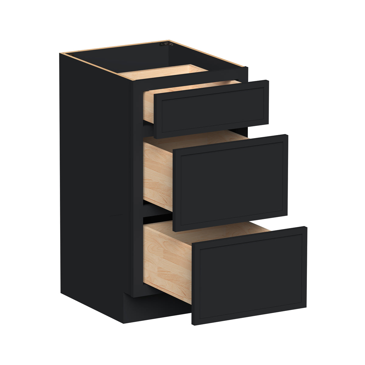 Slim Shaker Ebony Black RTA 12"-24"W x 21"D x 34.5"H Vanity Drawer Base Cabinet with 3 Drawers