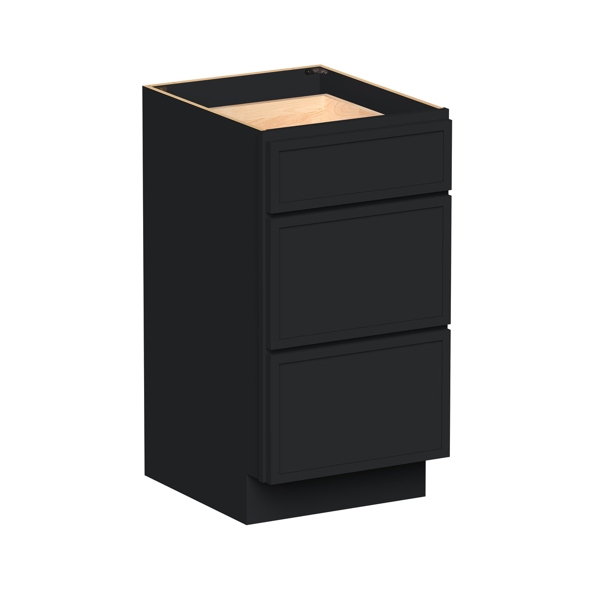 Slim Shaker Ebony Black RTA 12"-24"W x 21"D x 34.5"H Vanity Drawer Base Cabinet with 3 Drawers