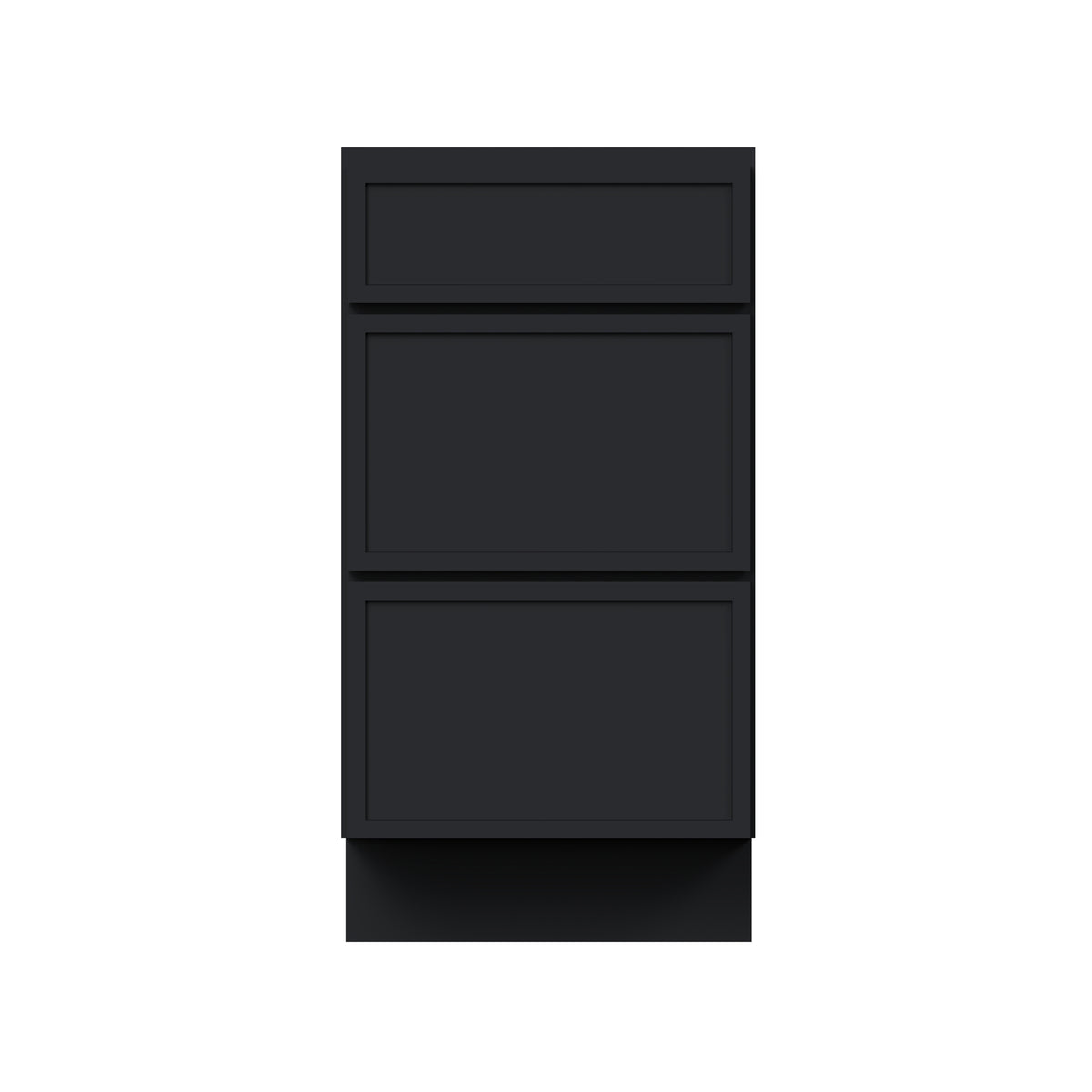 Slim Shaker Ebony Black RTA 12"-24"W x 21"D x 34.5"H Vanity Drawer Base Cabinet with 3 Drawers