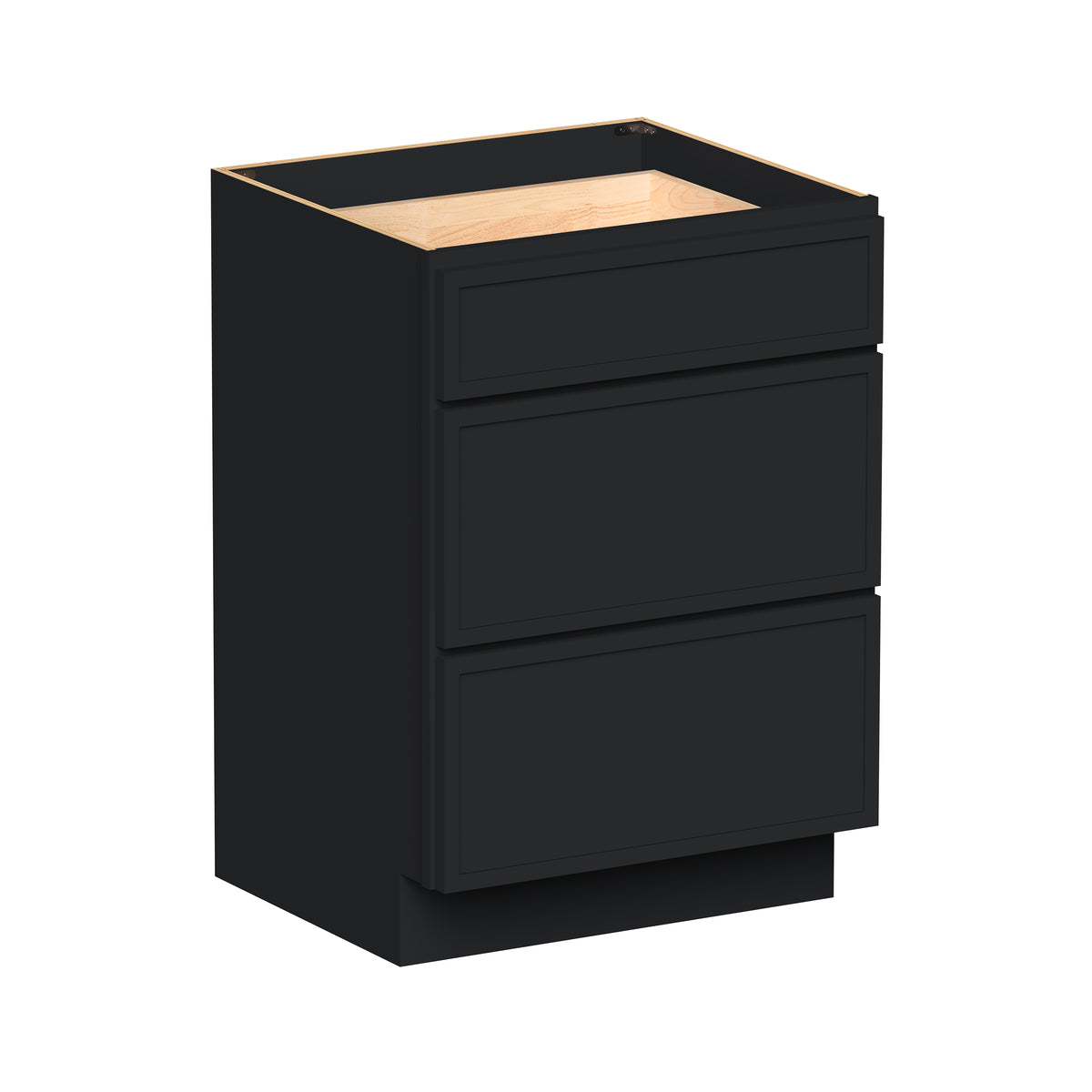 Slim Shaker Ebony Black RTA 12"-24"W x 21"D x 34.5"H Vanity Drawer Base Cabinet with 3 Drawers