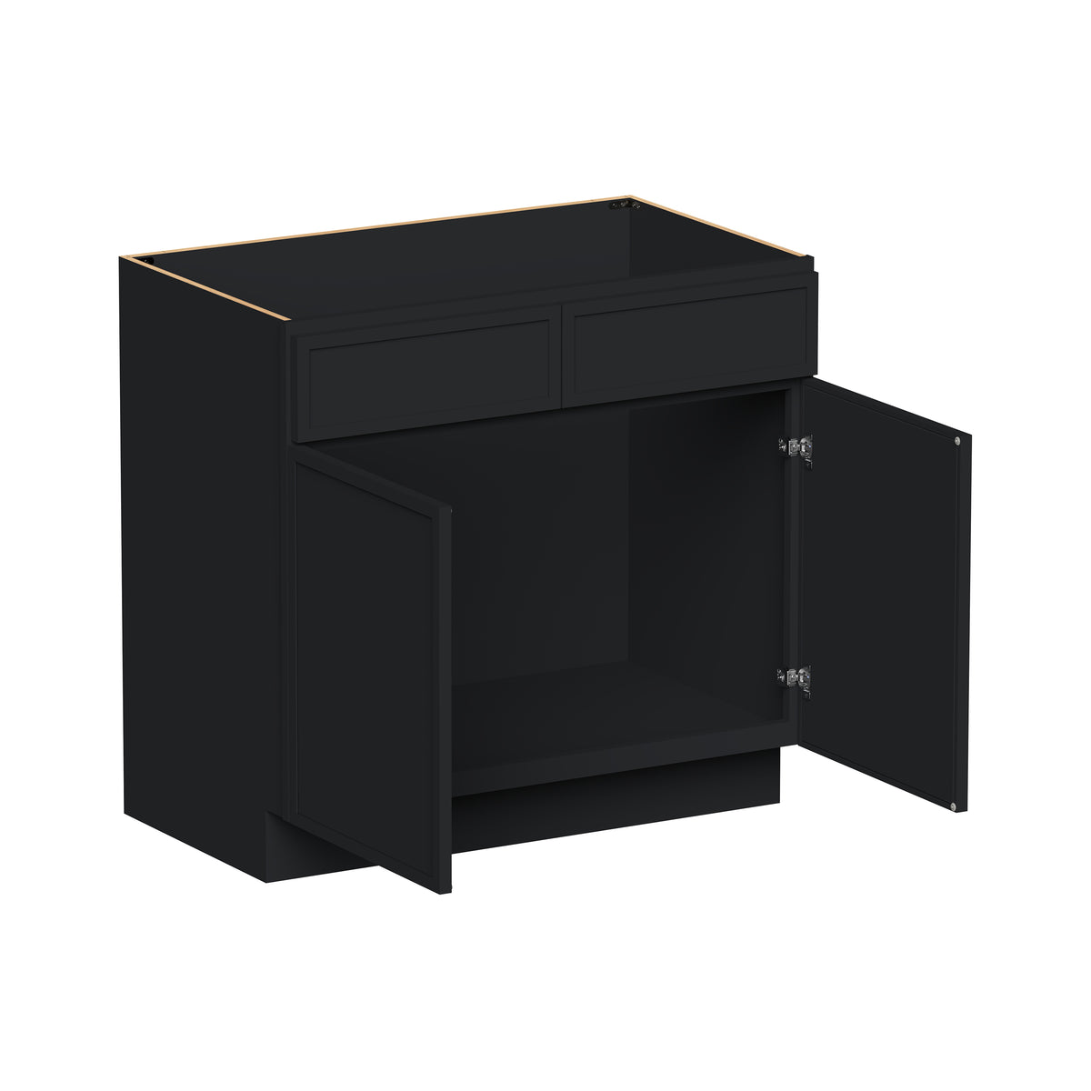 Slim Shaker Ebony Black RTA 36"W x 21"D x 34.5"H Vanity Base Cabinet with 2 Doors and 1 False Drawer