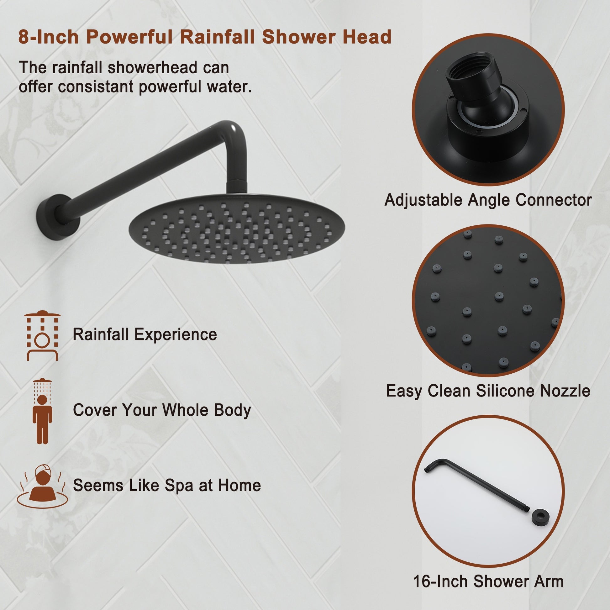 9" 3-Function Shower Faucet Set with Tub Spout & Slide Bar
